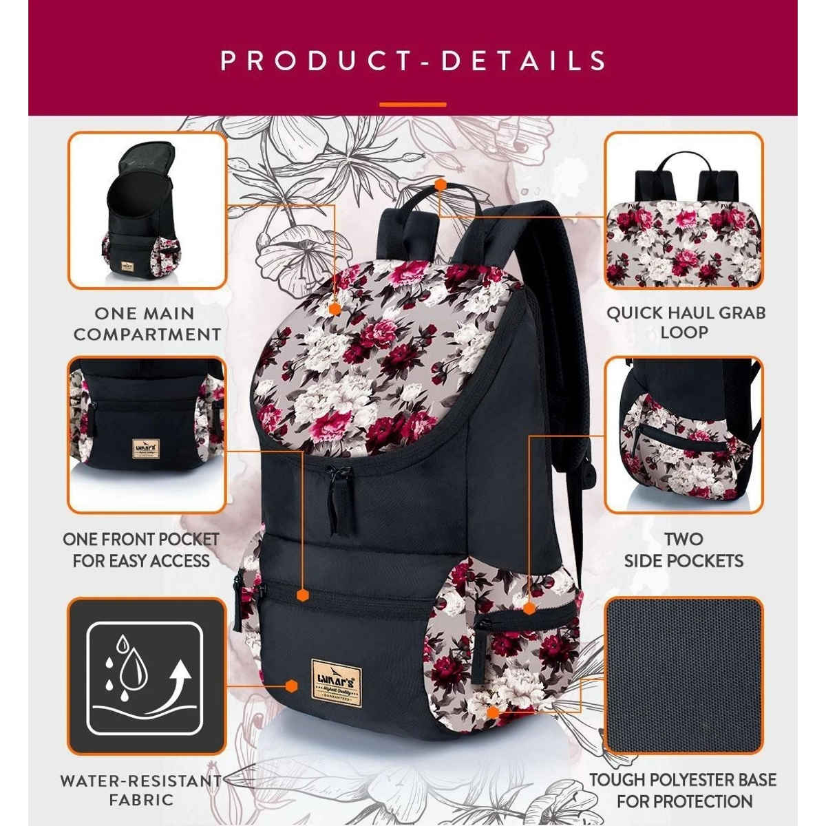 Lunar's Monica 19L Small Backpack | 1 Compartment | School | Travel | Colllege Bag for Women