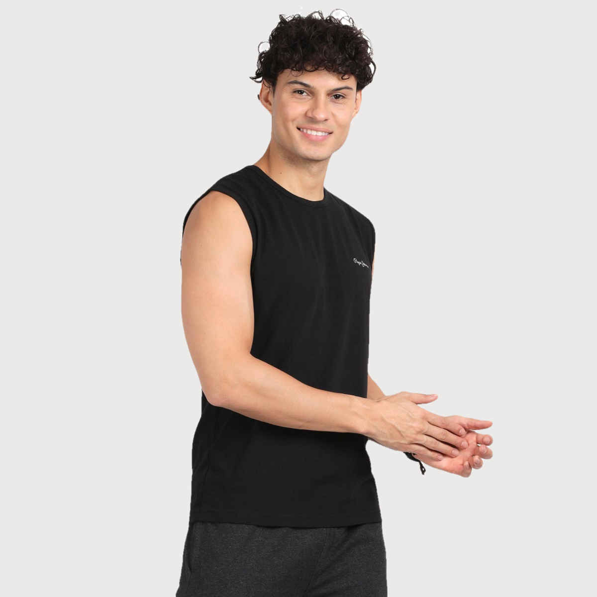 Pepe Jeans Mens Black Cotton Solid Gym Vest - Pack of 1 (M) Comfort Fit, Soft Fabric, Breathable