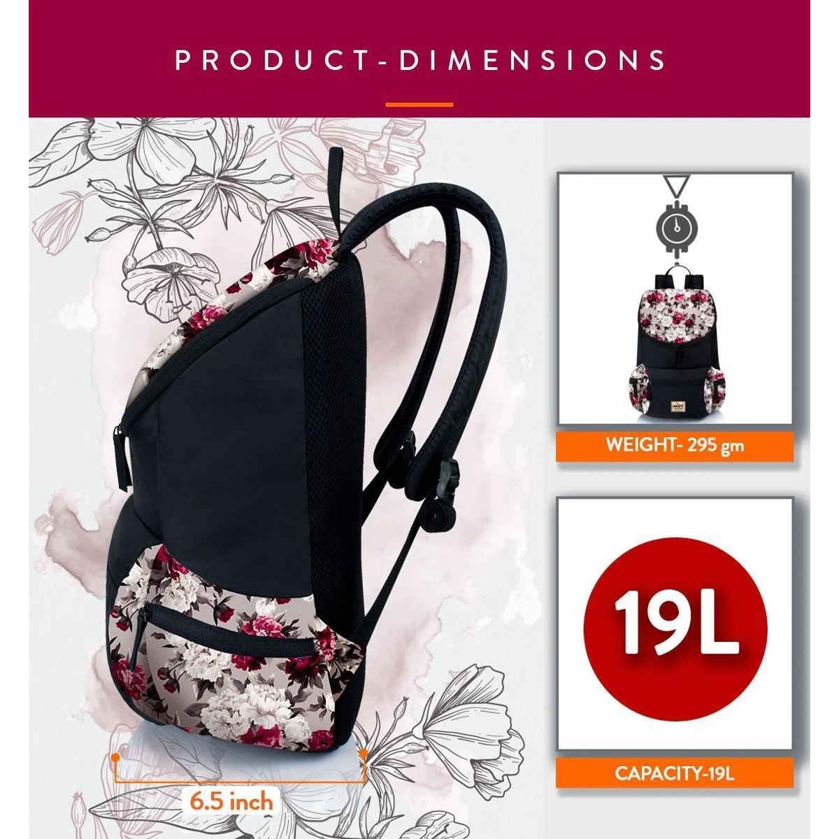 Lunar's Monica 19L Small Backpack | 1 Compartment | School | Travel | Colllege Bag for Women