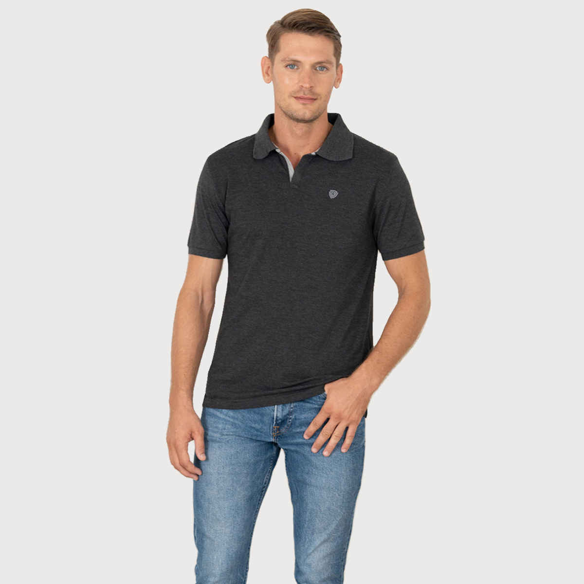 Lux Cozi Men's Solid Cotton Polo T-shirt | Black Melange - M