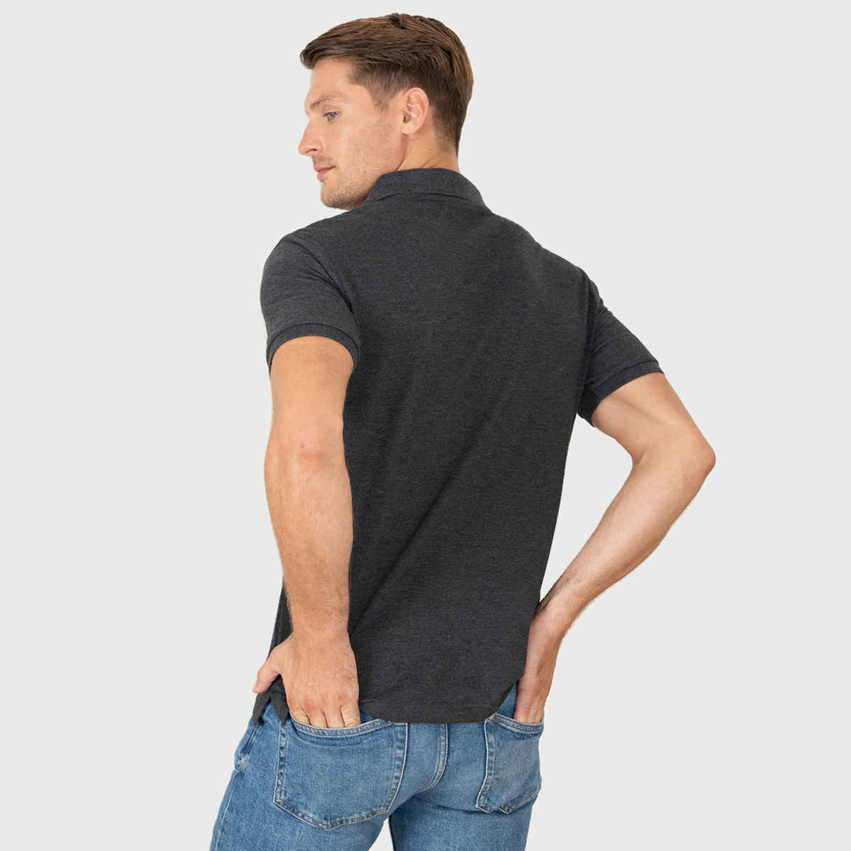 Lux Cozi Men's Solid Cotton Polo T-shirt | Black Melange - M