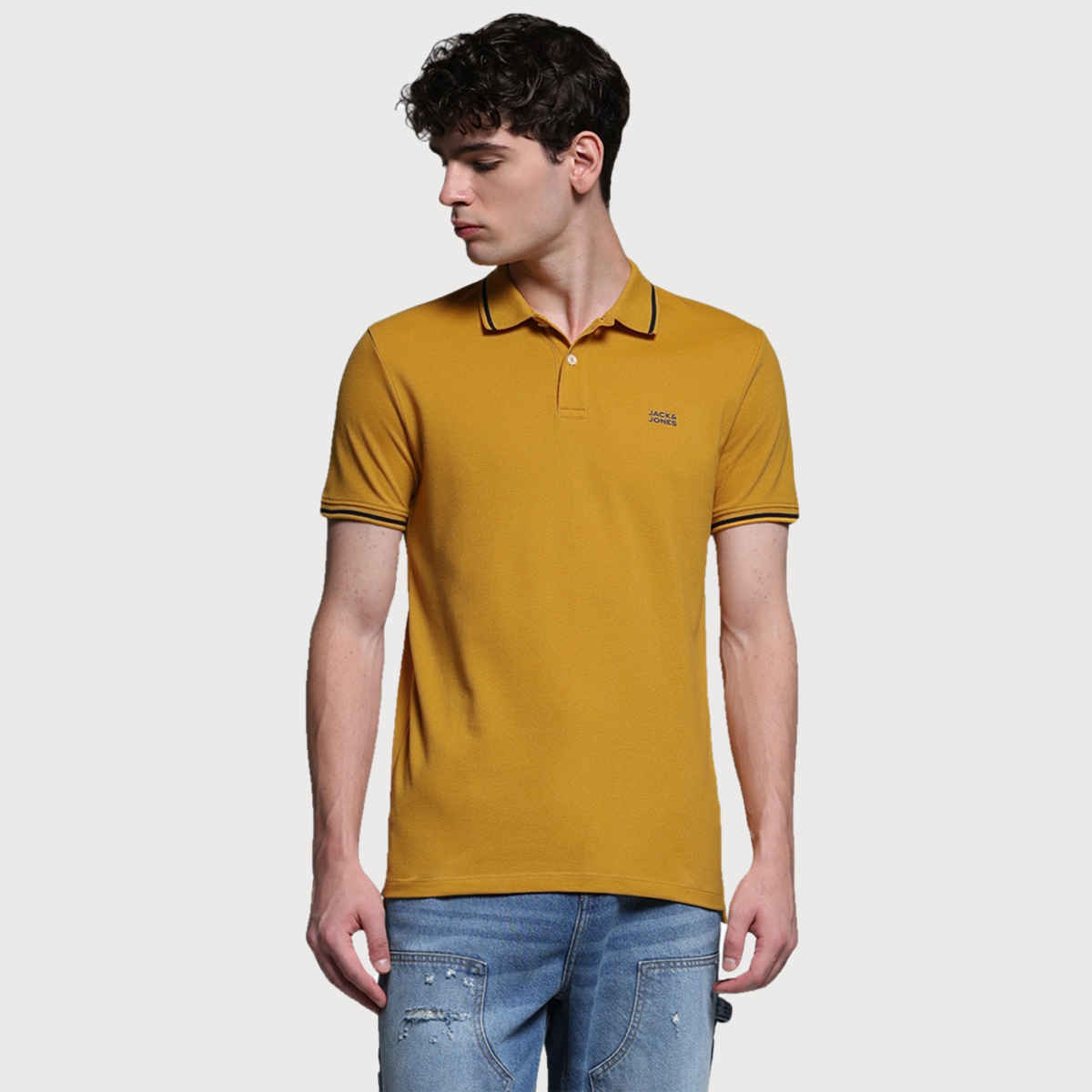 JACK & JONES Men's Regular Fit Short Sleeves Polo T-shirt | Yellow - L