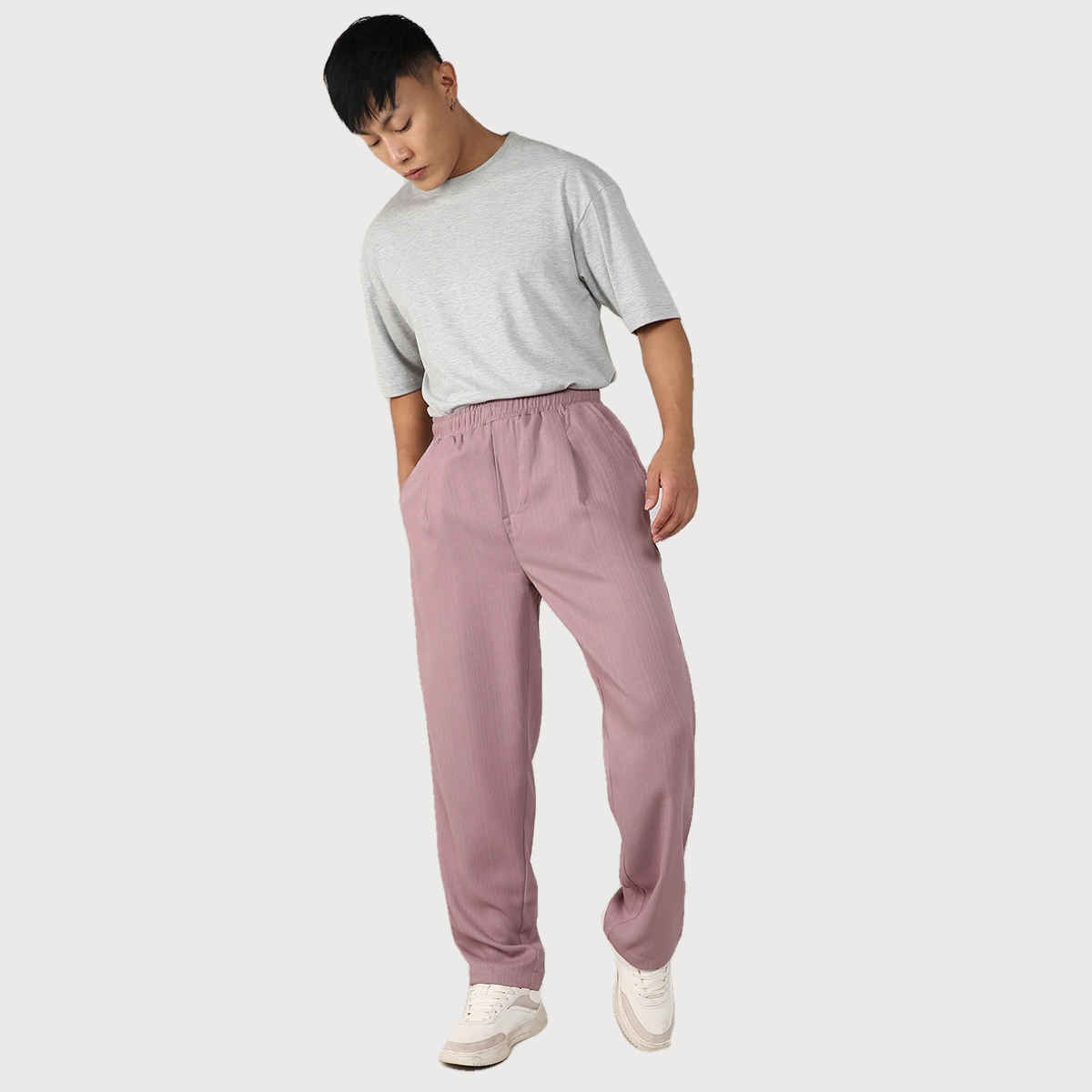 Campus Sutra Men's Tailored Linen-Blend Trousers | Pink - 34