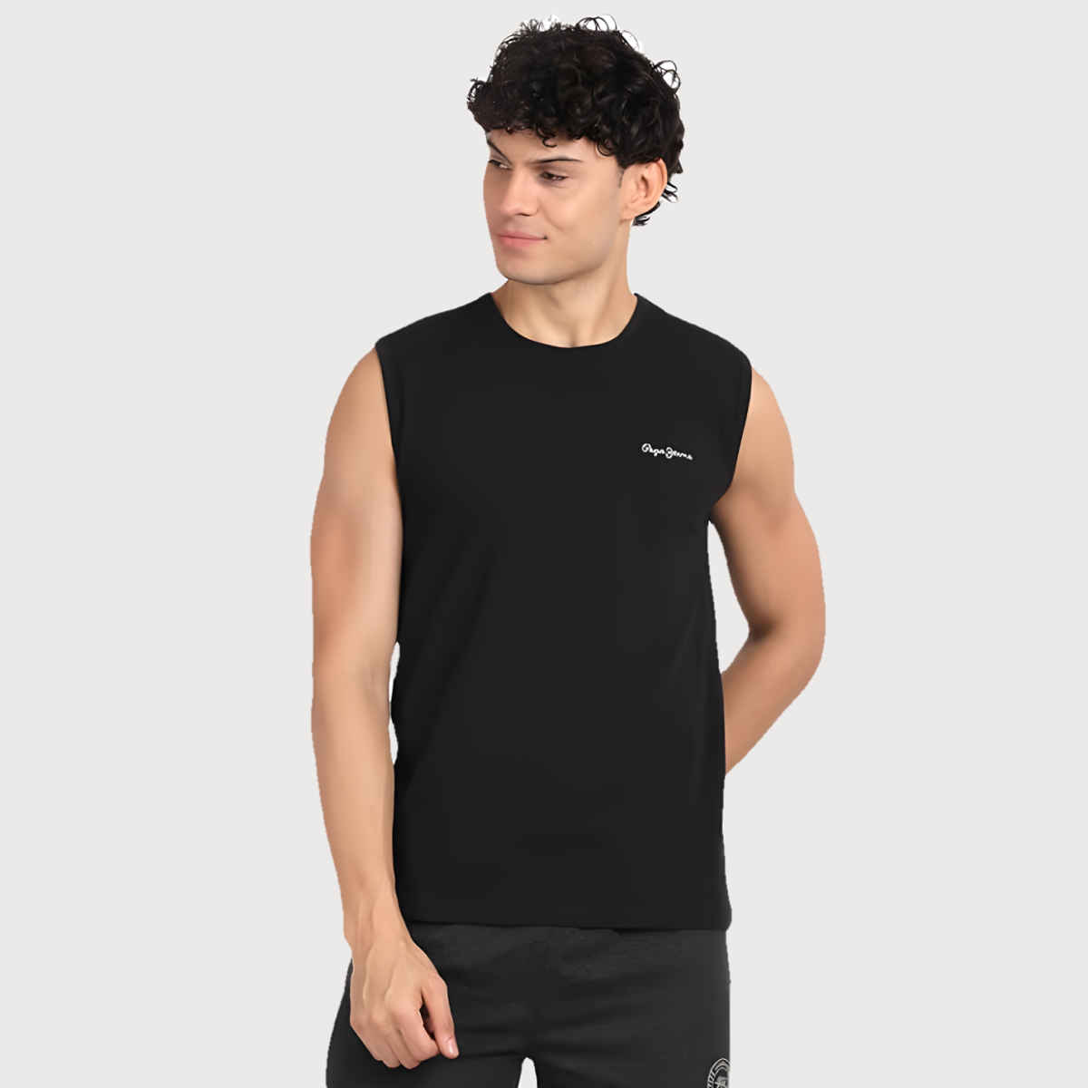Pepe Jeans Mens Black Cotton Solid Gym Vest - Pack of 1 (M) Comfort Fit, Soft Fabric, Breathable