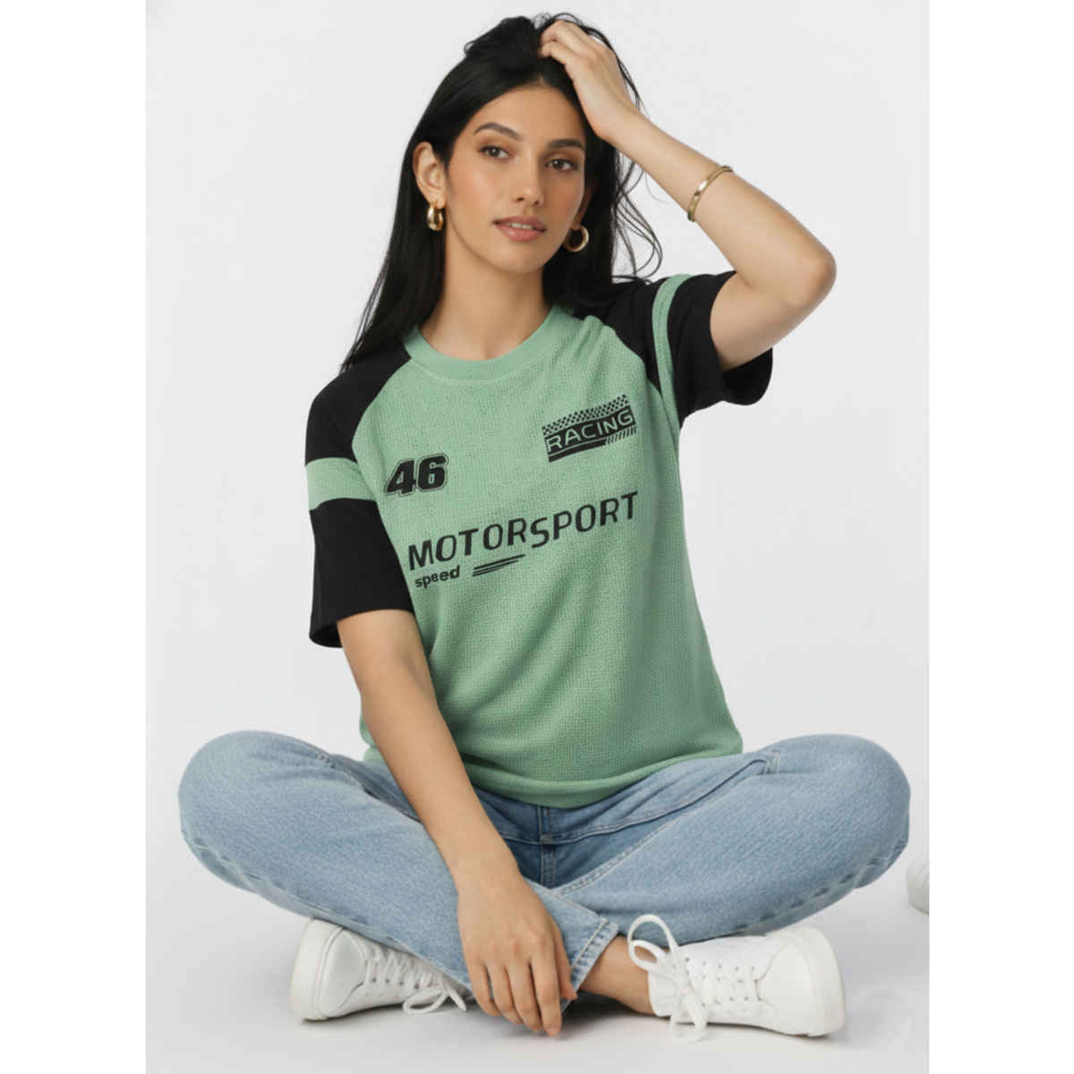 Try This Women's HF Sleeve Typographic Print Round Neck Tshirt | Light Green | M