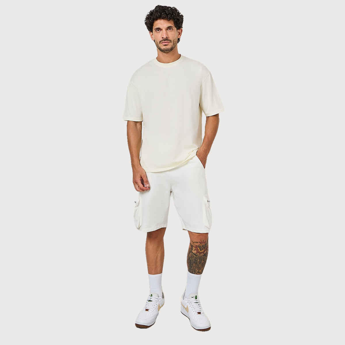 Styli Men's Oversized Tee with Back Print | Cream - L