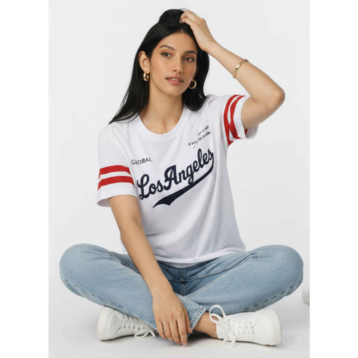 Try This Women's HF Sleeve Printed Round Neck Tshirt | White | XL