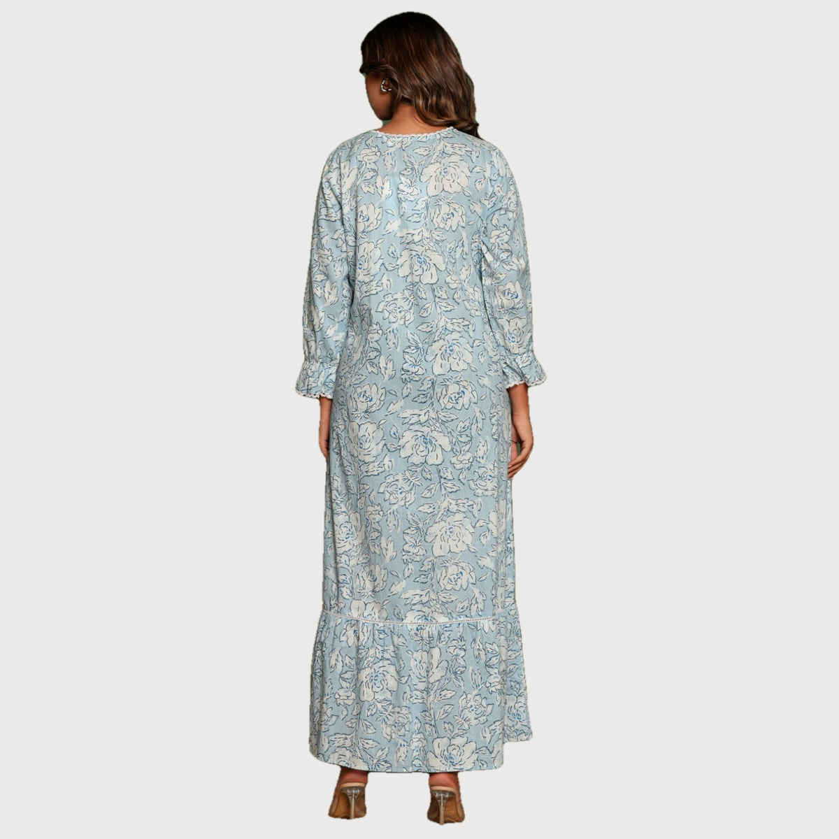 Nihsamah Women's Cotton Premium Printed Frock Nighty | Full Length | Sky Blue - XL