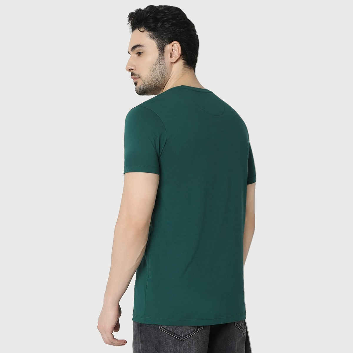 Underjeans by Spykar Men Pure Cotton T-shirt | Bottle Green - M