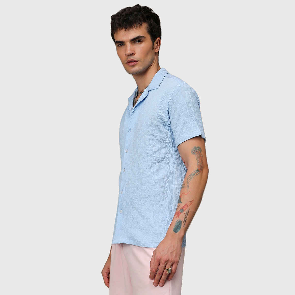 Campus Sutra Men's Creased Shirt | Blue - S