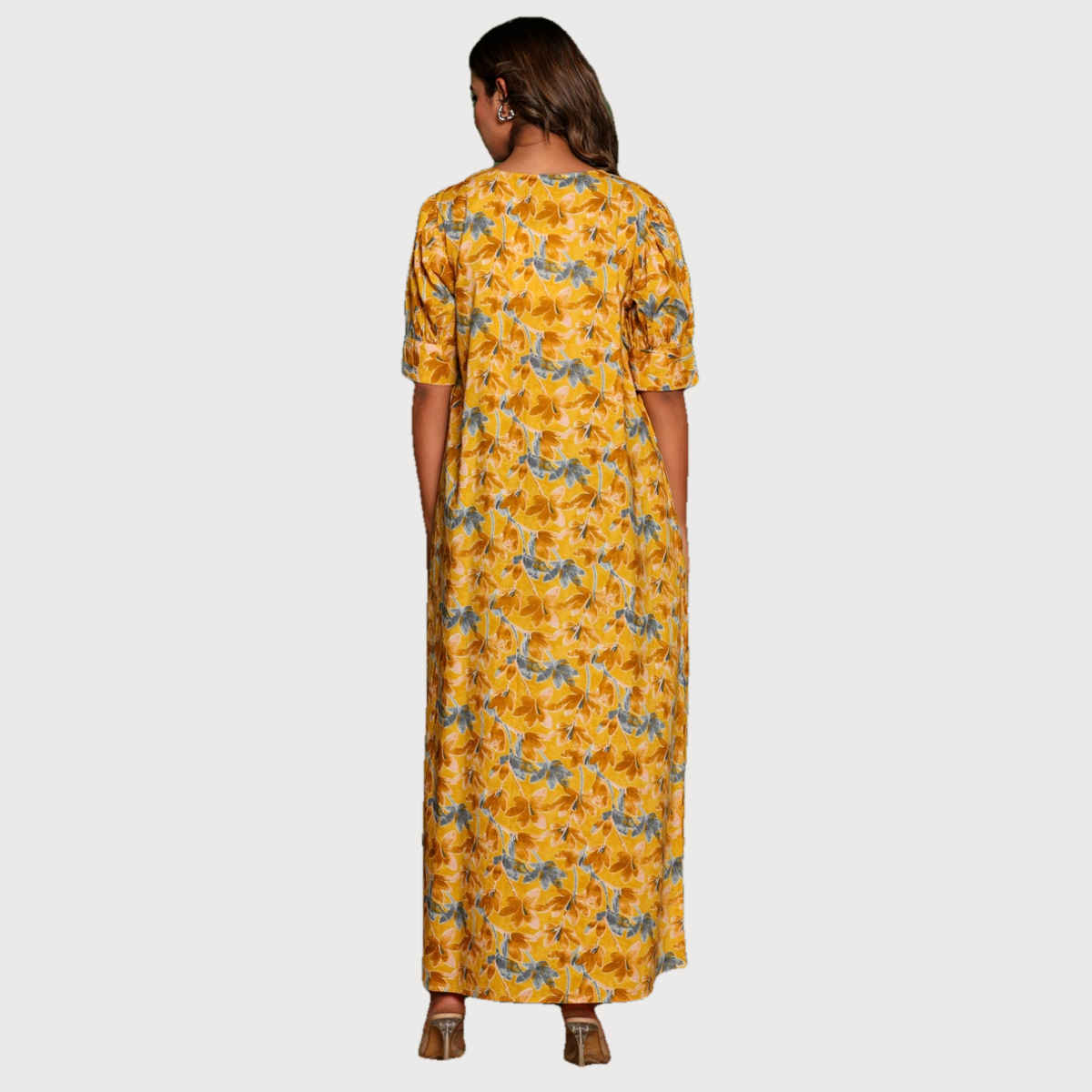 Nihsamah Women's Cotton Lace Nighty | Full Length | Mustard - M