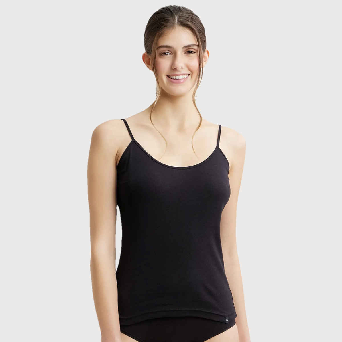 Jockey 1487 Women's Super Combed Cotton Rib Camisole|Adjustable Straps | Black-XL