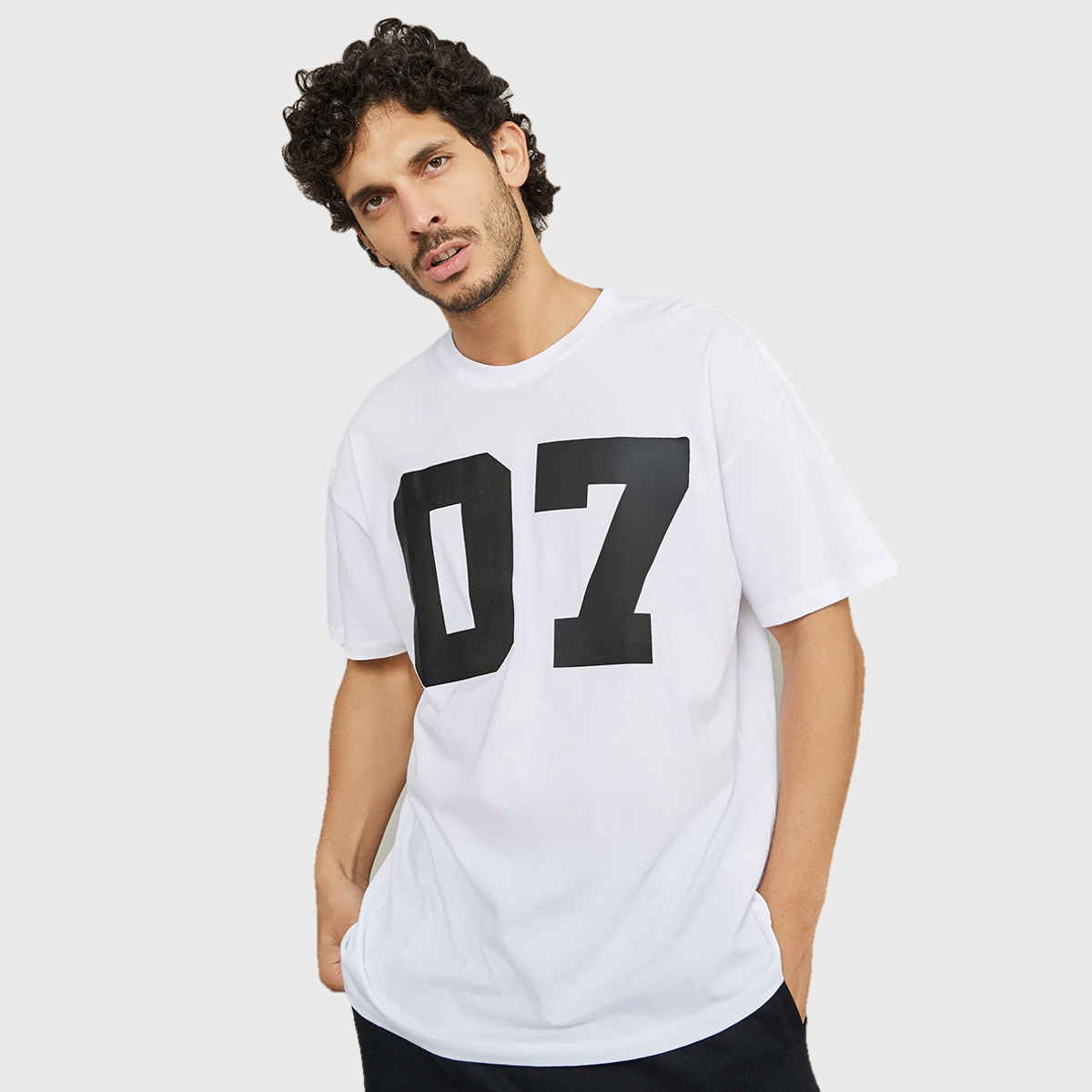 Styli Men's Oversize Fit Tee with HD Print Detail NC-50956201 | White - M