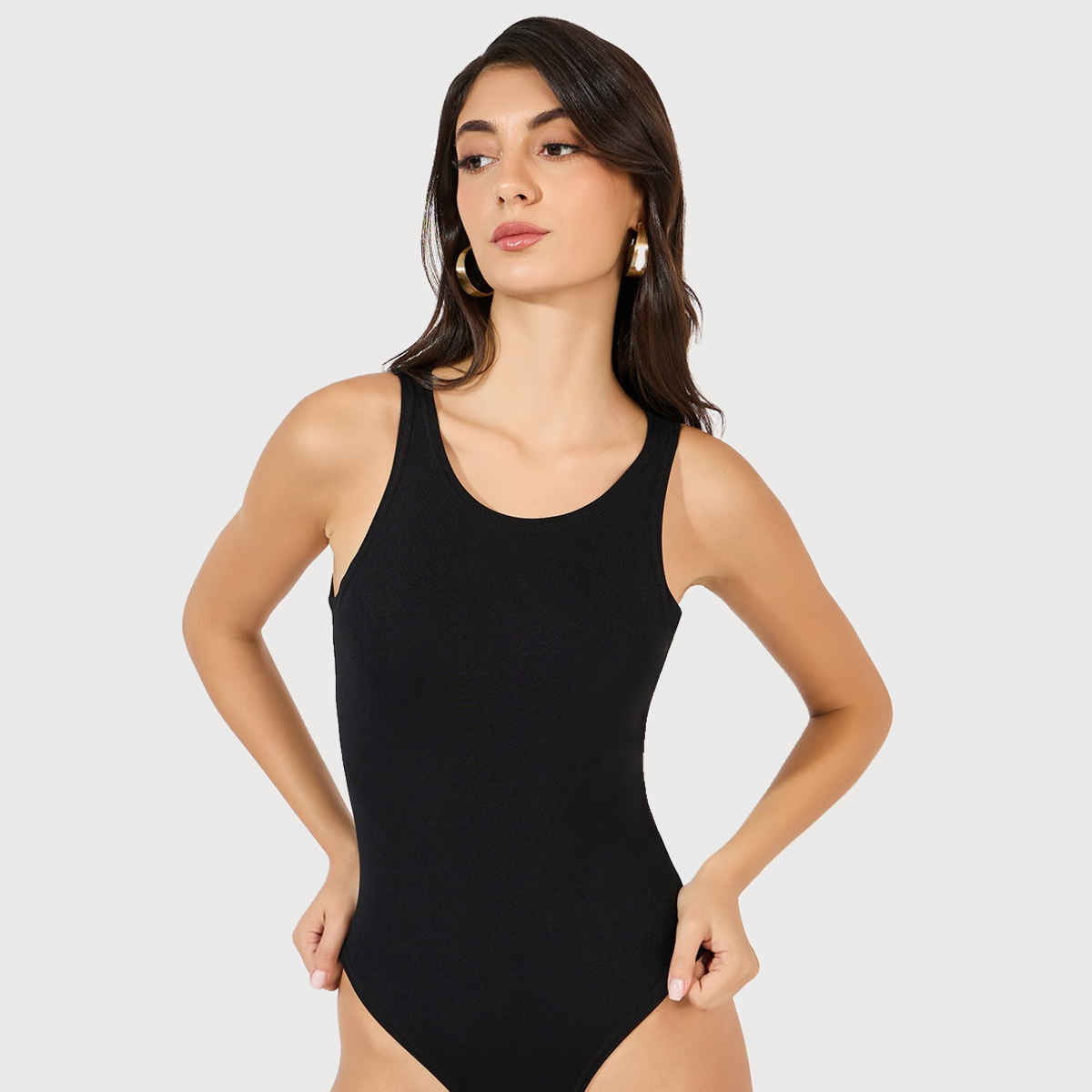 Styli Women's Ribbed Knit Fitted Bodysuit | Black - L