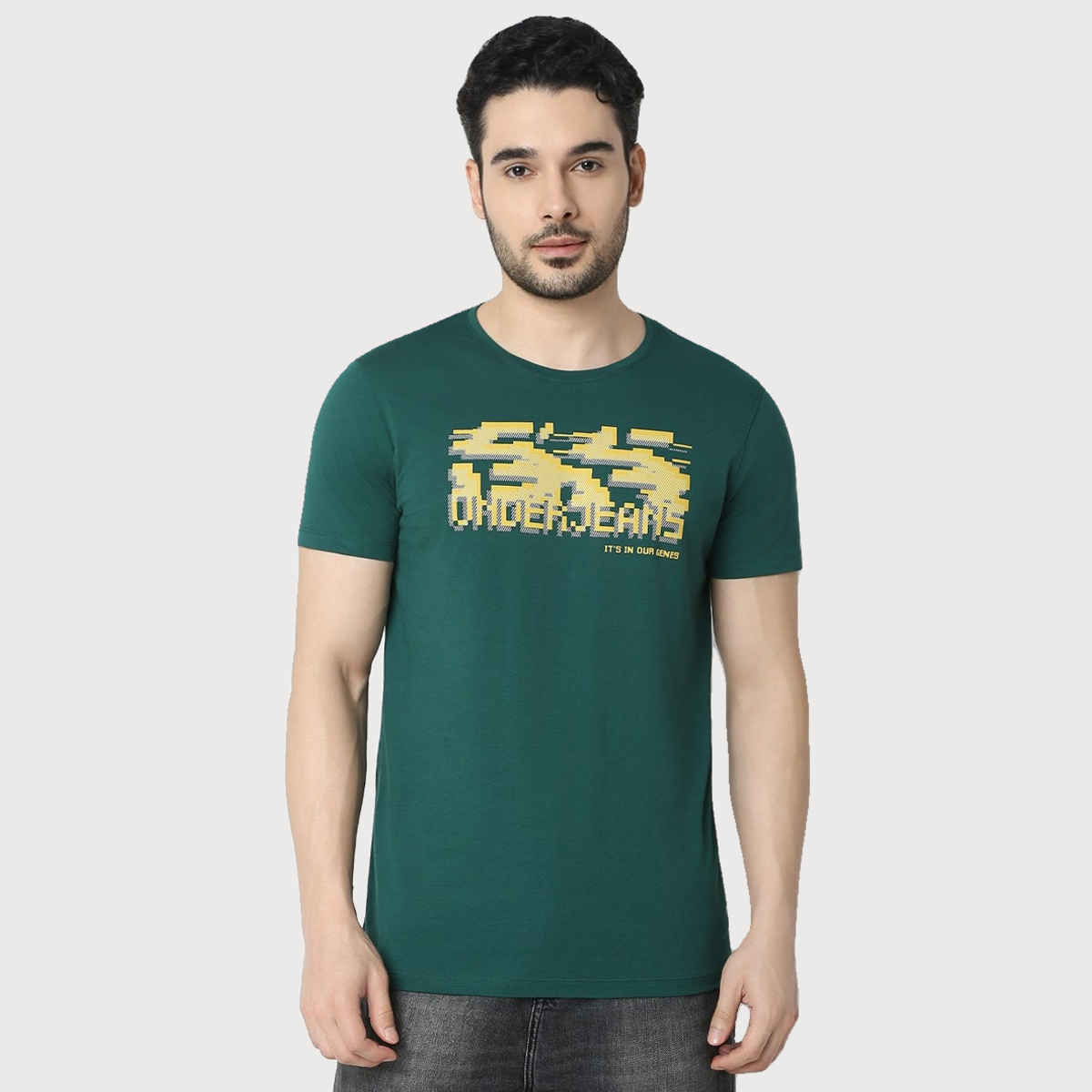 Underjeans by Spykar Men Pure Cotton T-shirt | Bottle Green - M