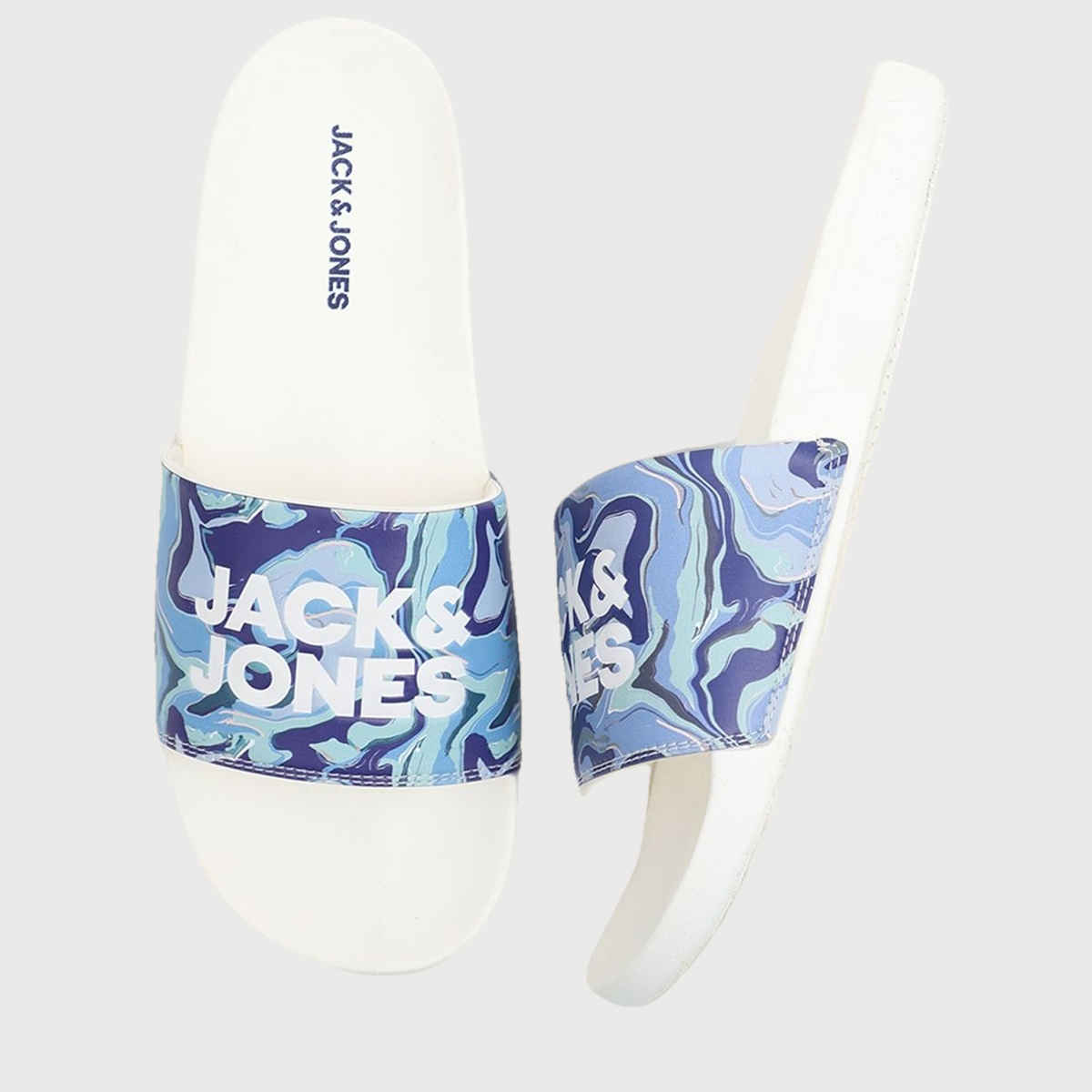 Jack & Jones Men's White Printed Sliders - 42