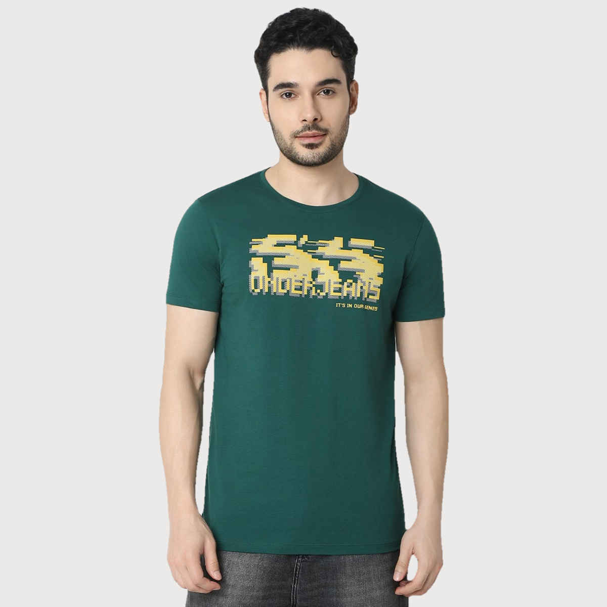Underjeans by Spykar Men Pure Cotton T-shirt | Bottle Green - XL