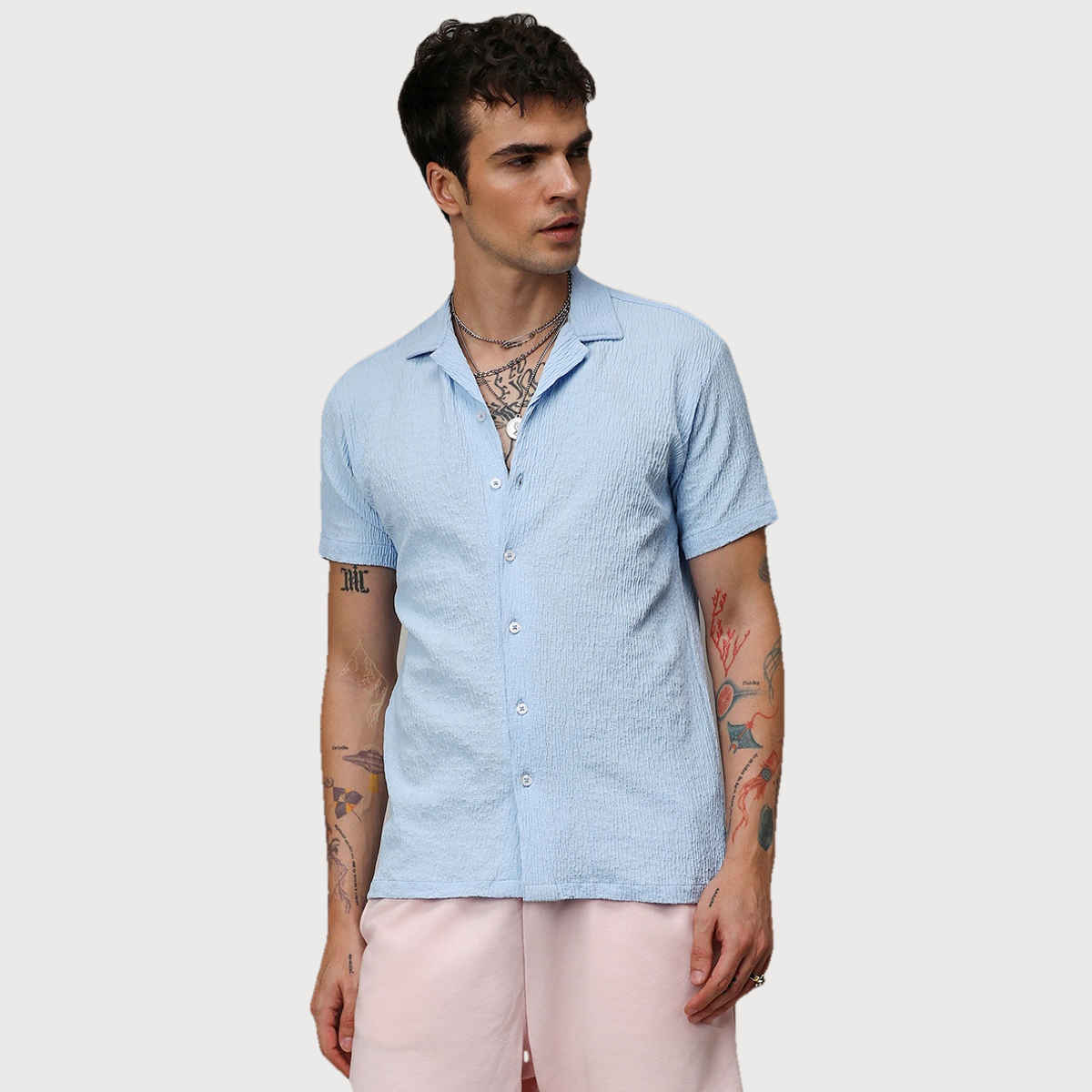 Campus Sutra Men's Creased Shirt | Blue - L