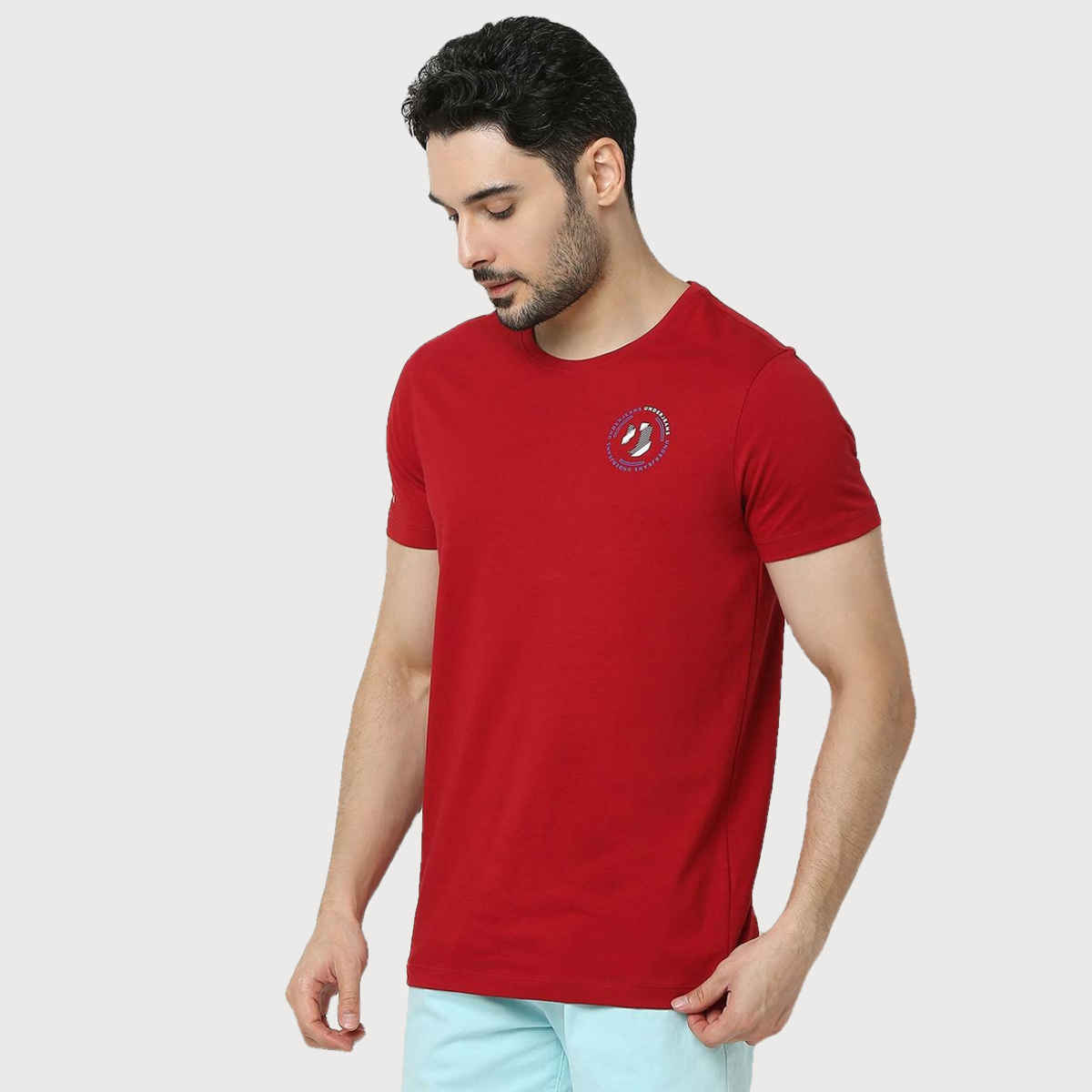Underjeans by Spykar Men Pure Cotton T-shirt | Deep Red - XL