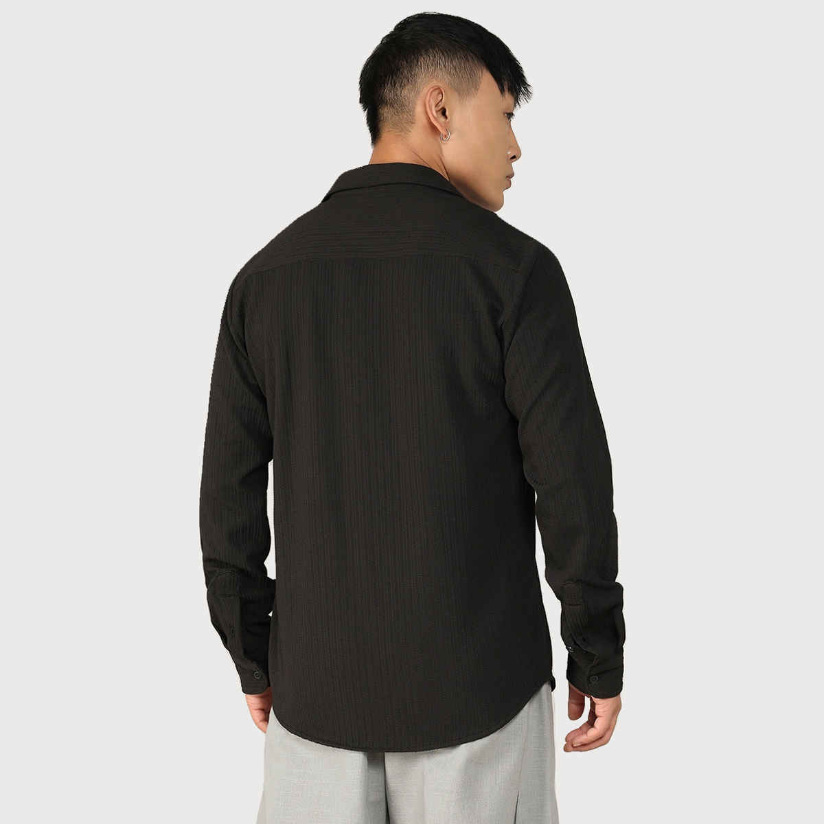 Campus Sutra Men's Stripe - Creased Shirt | Black - S