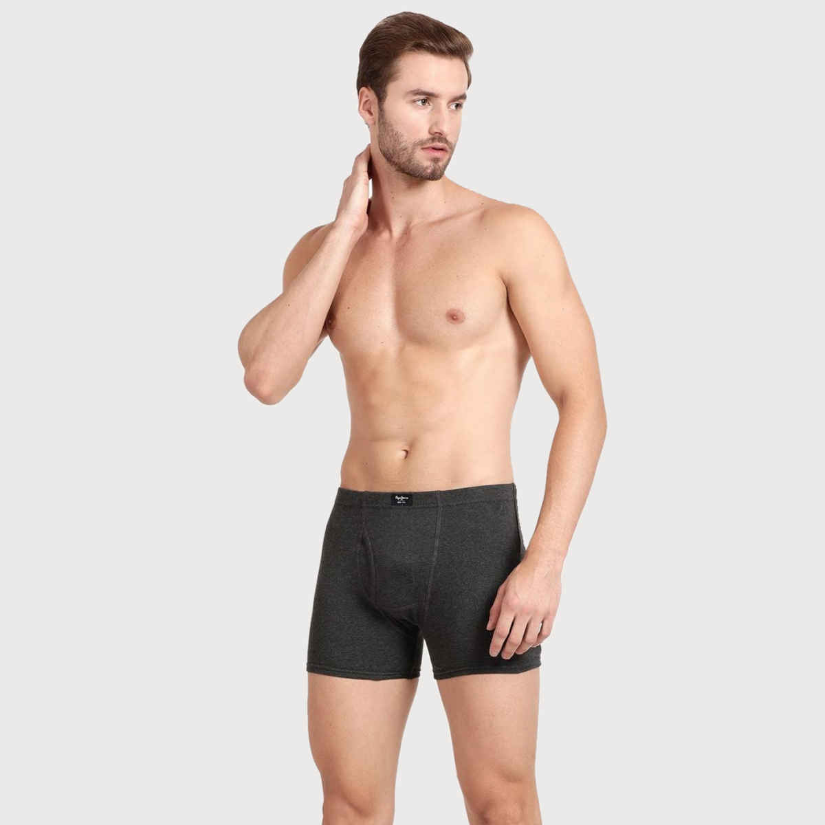 Pepe Jeans Mens Charcoal Melange 100% Cotton Solid Trunk - Pack of 2 (S) Comfort Fit, Soft Fabric