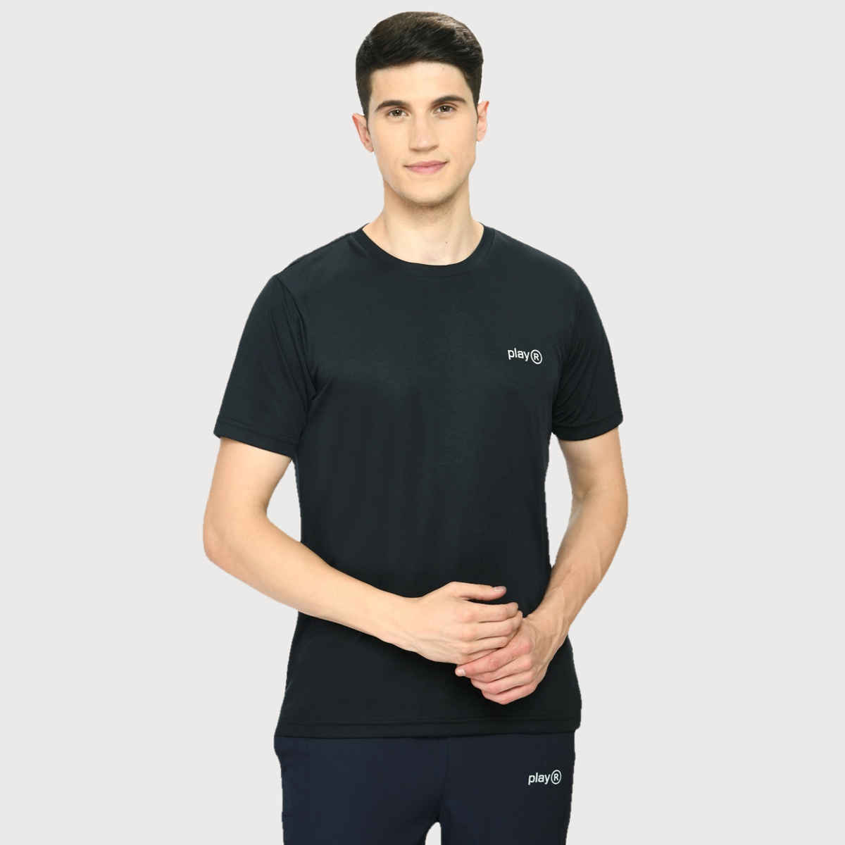 Playr Men's Adult Running Core Run Tee Polyester for All Season | Navy | L