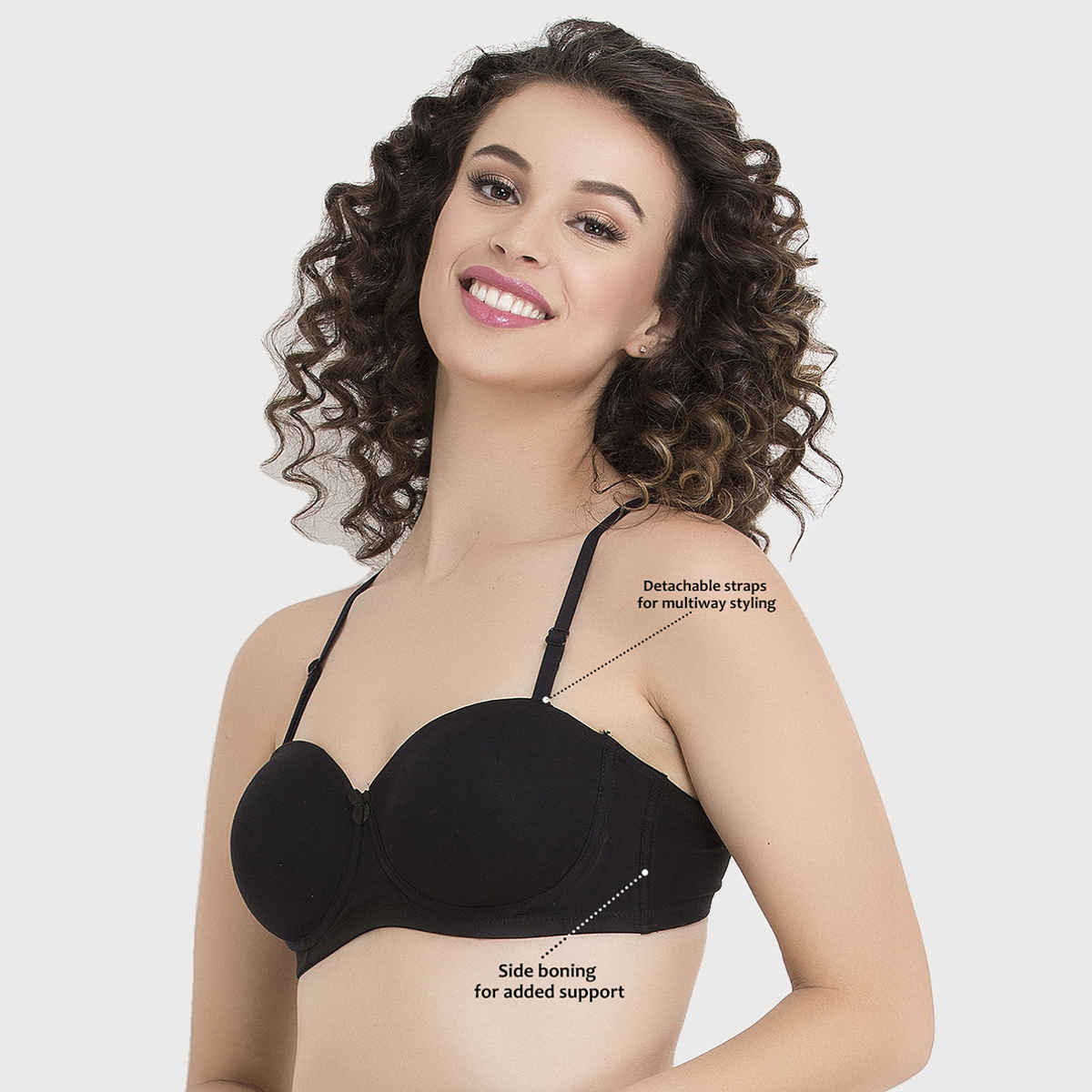 Clovia Women Padded Underwired Full Cup Multiway Strapless T-Shirt Bra - Cotton | Black | 42D