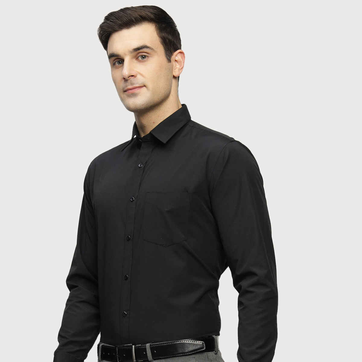 English Navy Men's Polyester Solid Slim Fit Formal Shirt | Black - S