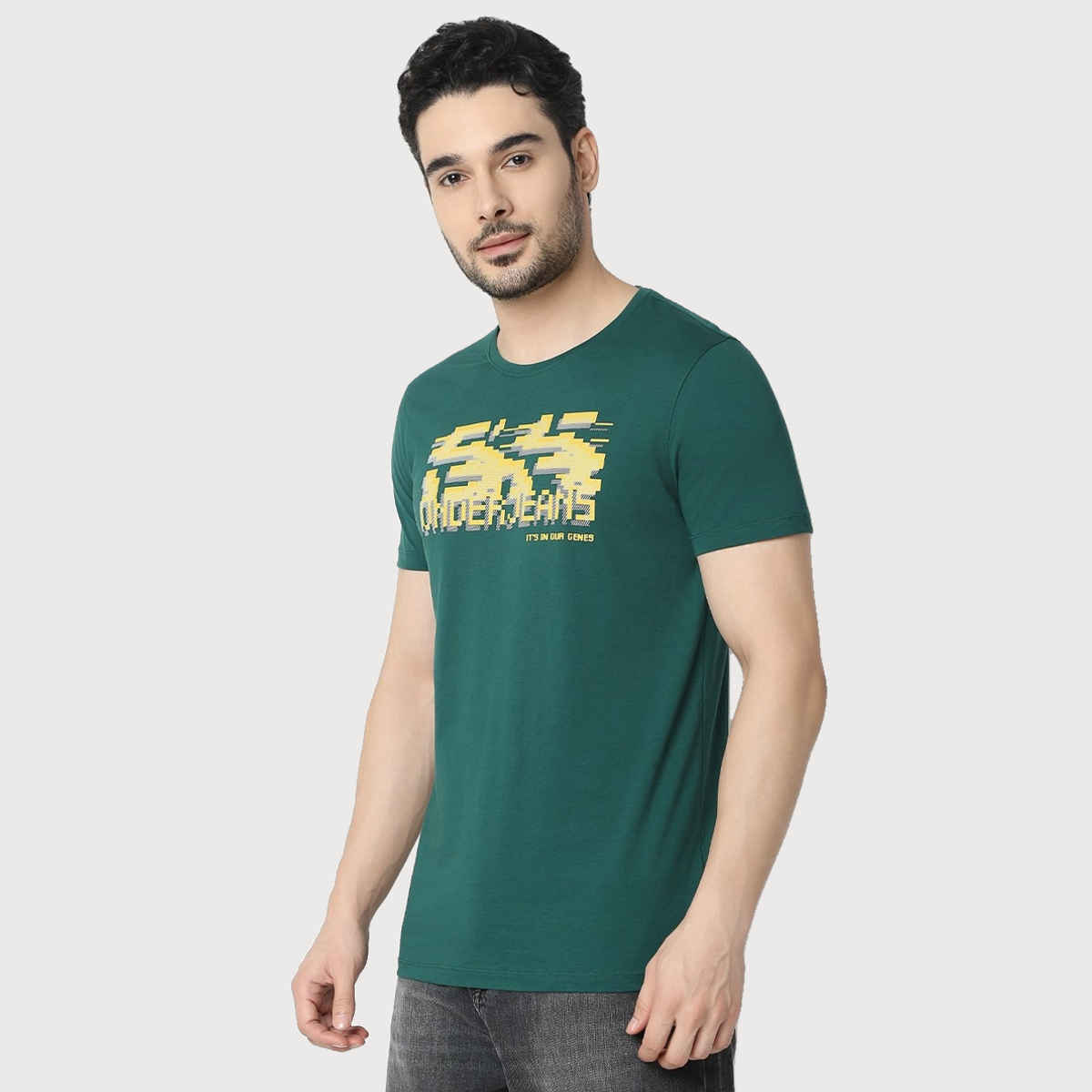 Underjeans by Spykar Men Pure Cotton T-shirt | Bottle Green - M
