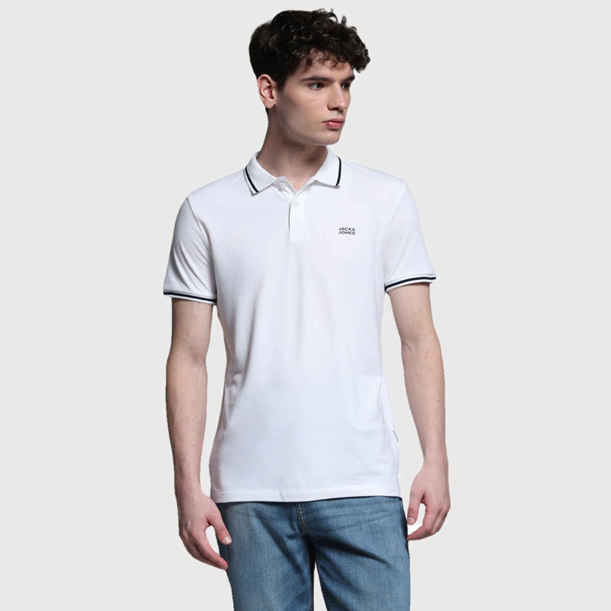 JACK & JONES Men's Regular Fit Short Sleeves Polo T-shirt | White - XXL