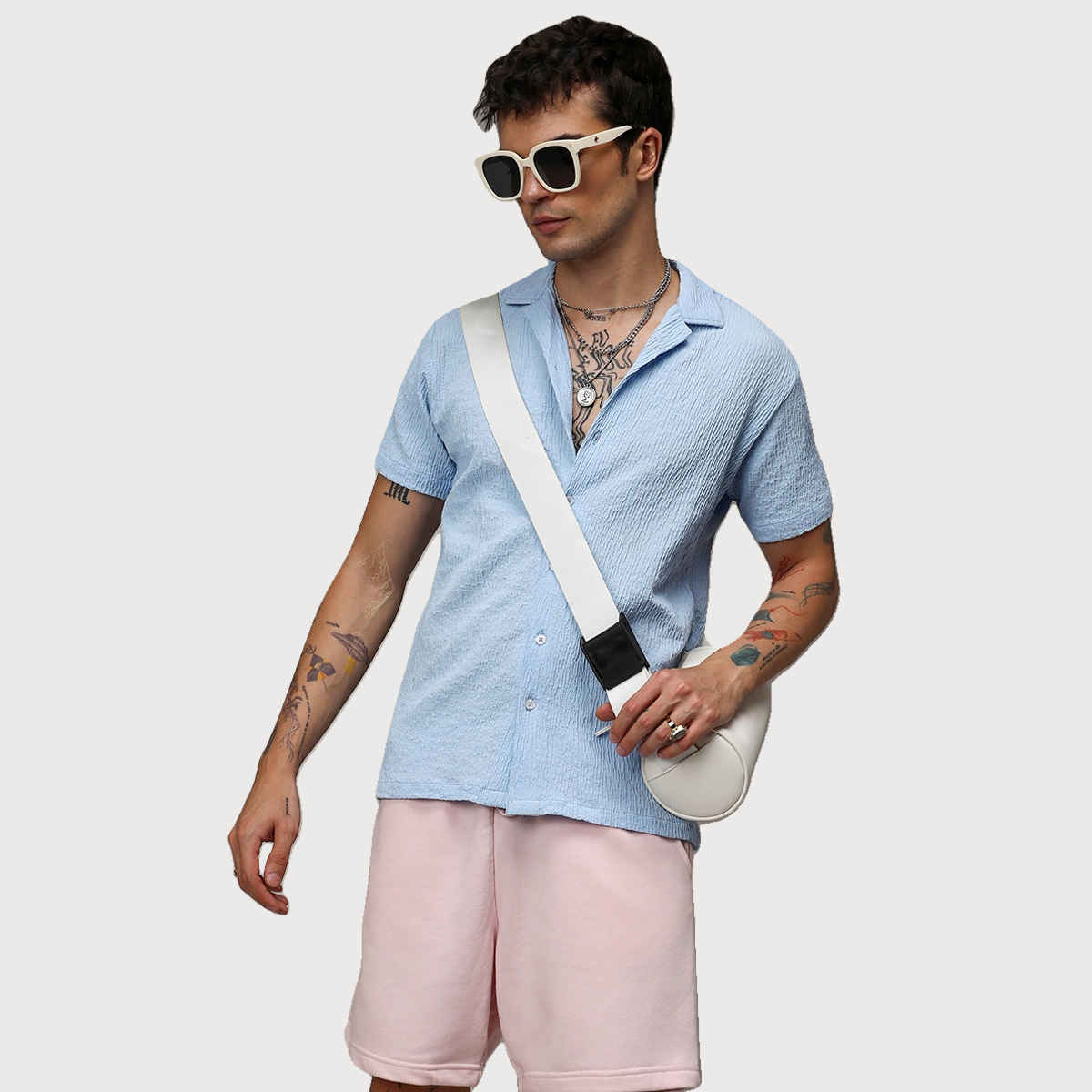 Campus Sutra Men's Creased Shirt | Blue - S