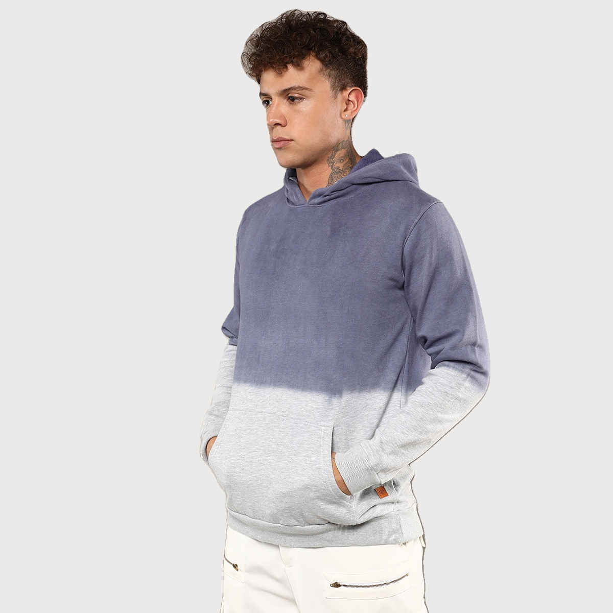 Campus Sutra Men's Hooded Sweatshirt | Blue - XL