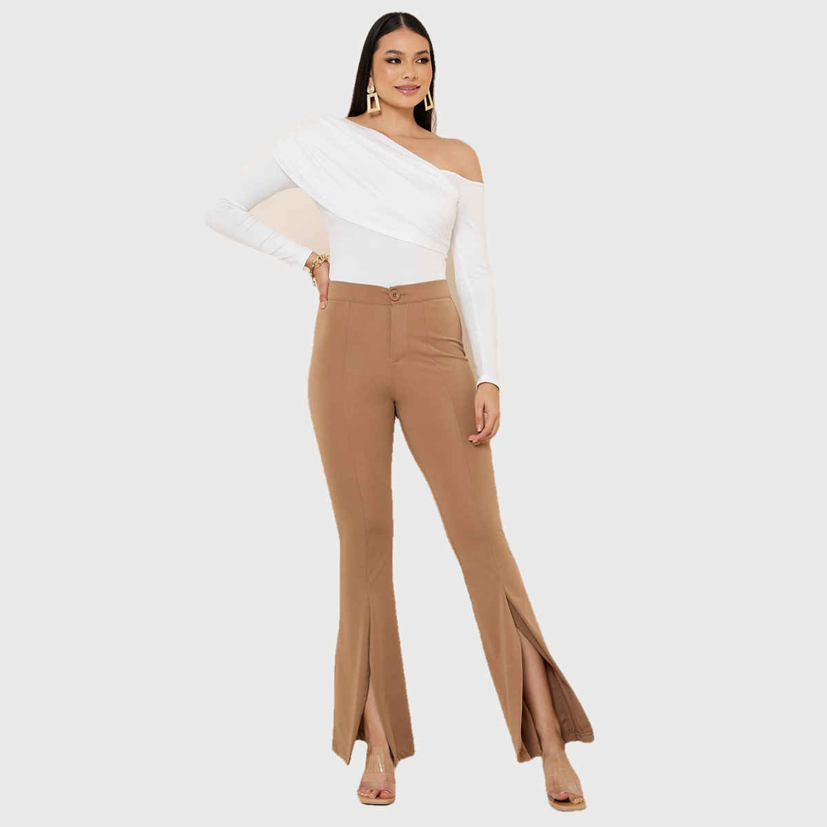 Styli Women's Fitted Bodysuit with Asymmetric Neck | White - M