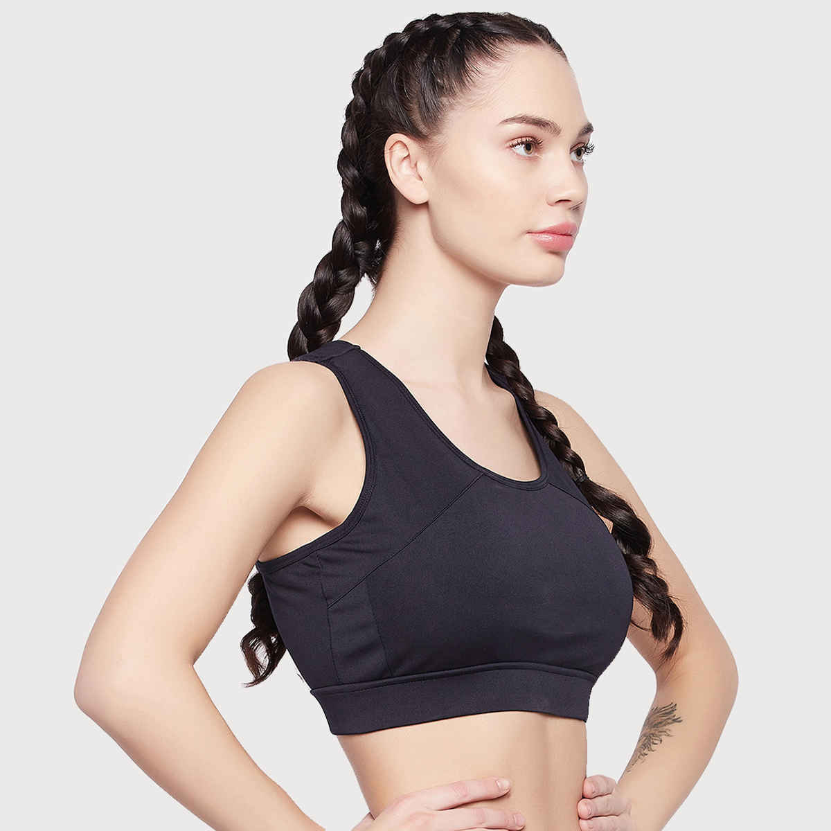 Clovia Medium Impact Padded Racerback Sports Bra | Black | L