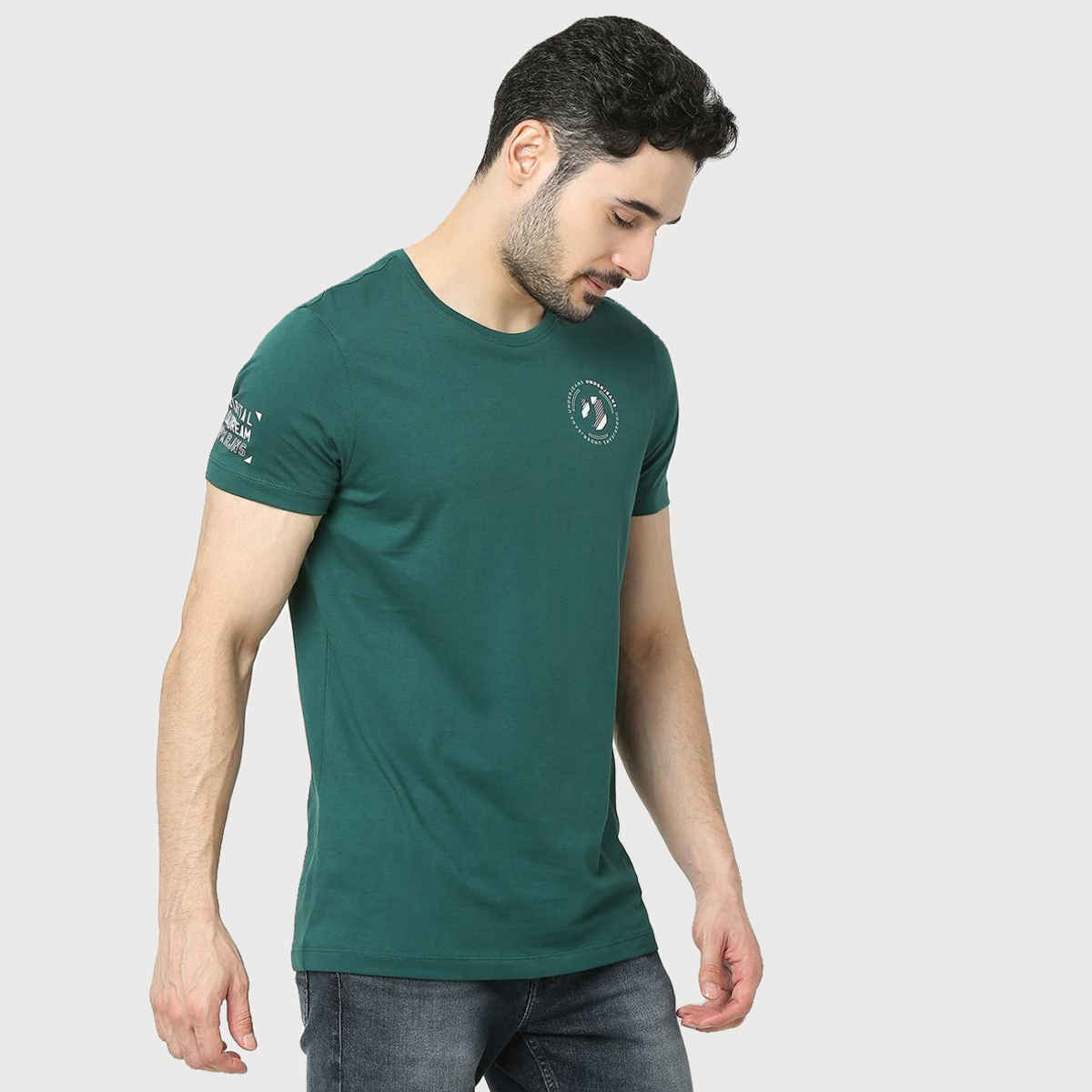 Underjeans by Spykar Men Pure Cotton T-shirt | Bottle Green - M