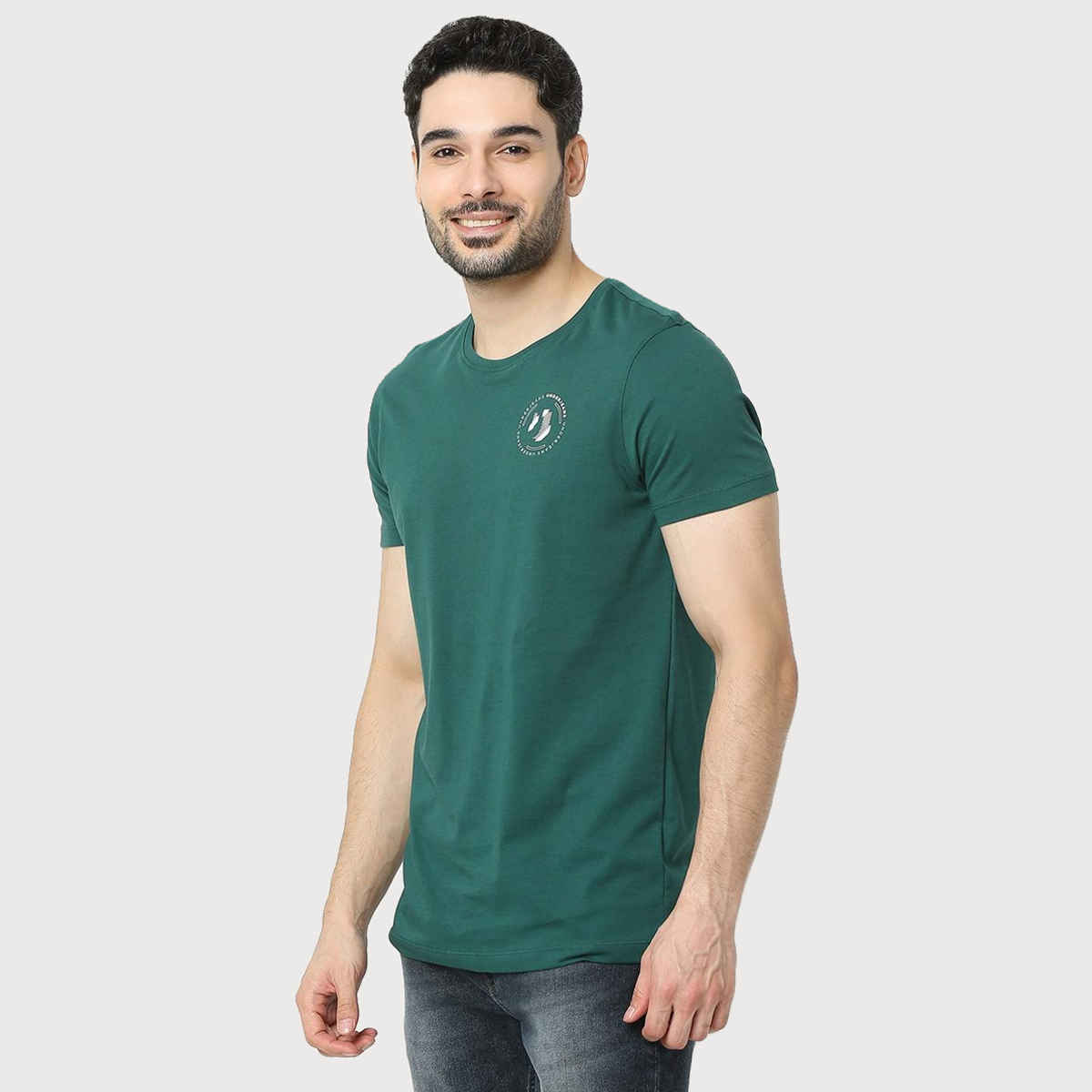 Underjeans by Spykar Men Pure Cotton T-shirt | Bottle Green - M
