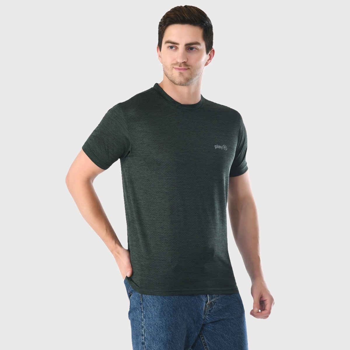 Playr Men's Adult Walking Aspher Run Tee Polyester for All Season | Olive | XL