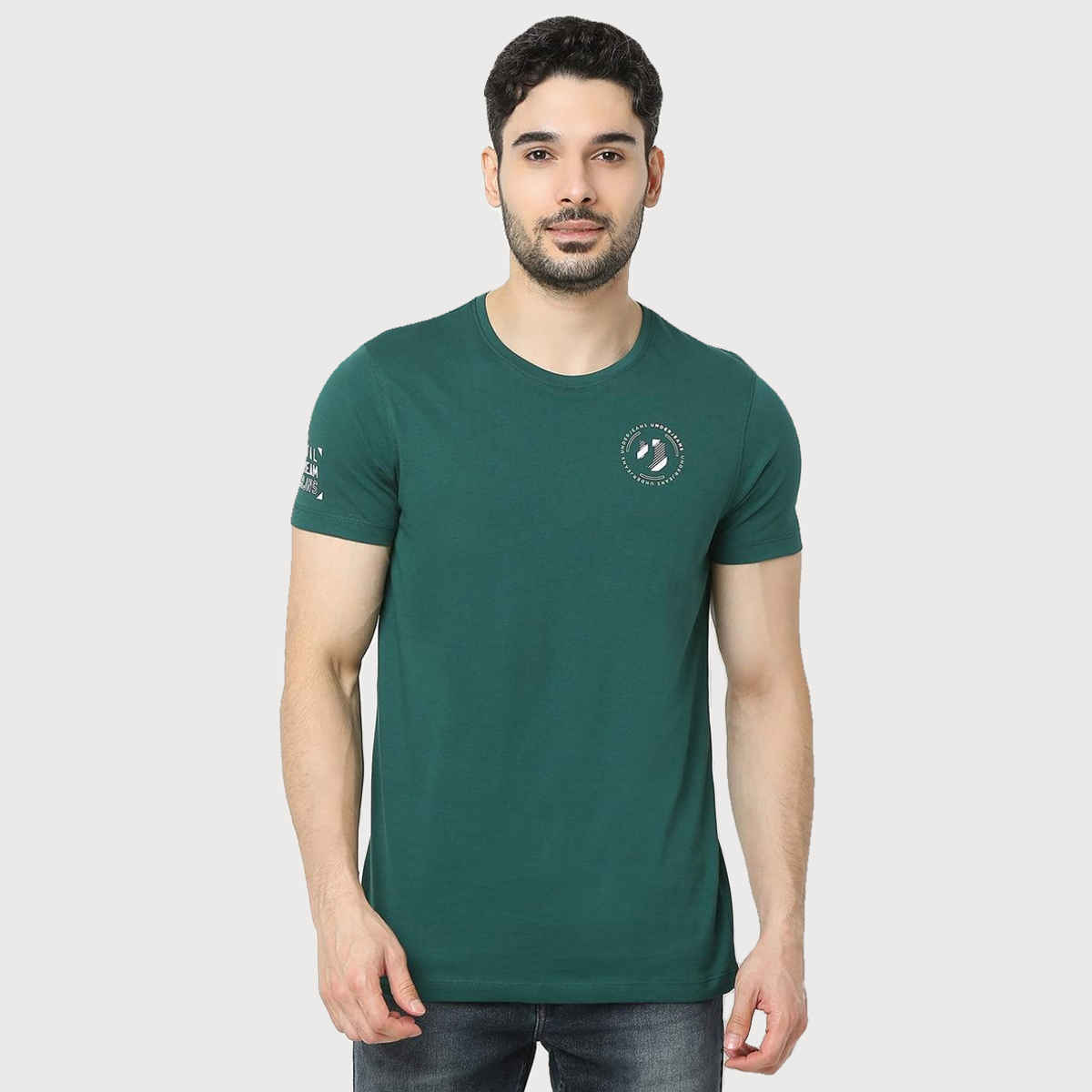 Underjeans by Spykar Men Pure Cotton T-shirt | Bottle Green - M