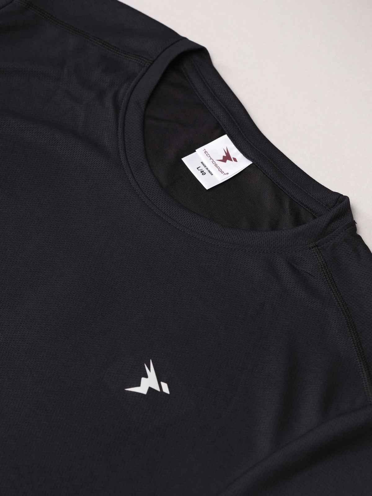 Technosport Men's Poly Solid Slim Fit Round Neck Sports T-shirt | Black - L