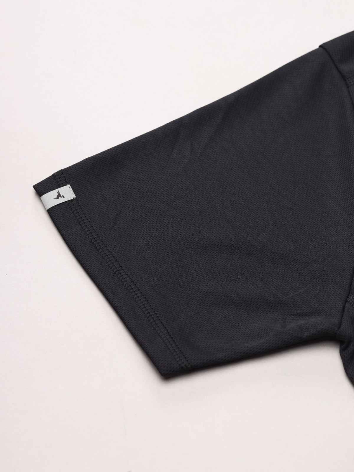 Technosport Men's Poly Solid Slim Fit Round Neck Sports T-shirt | Black - L