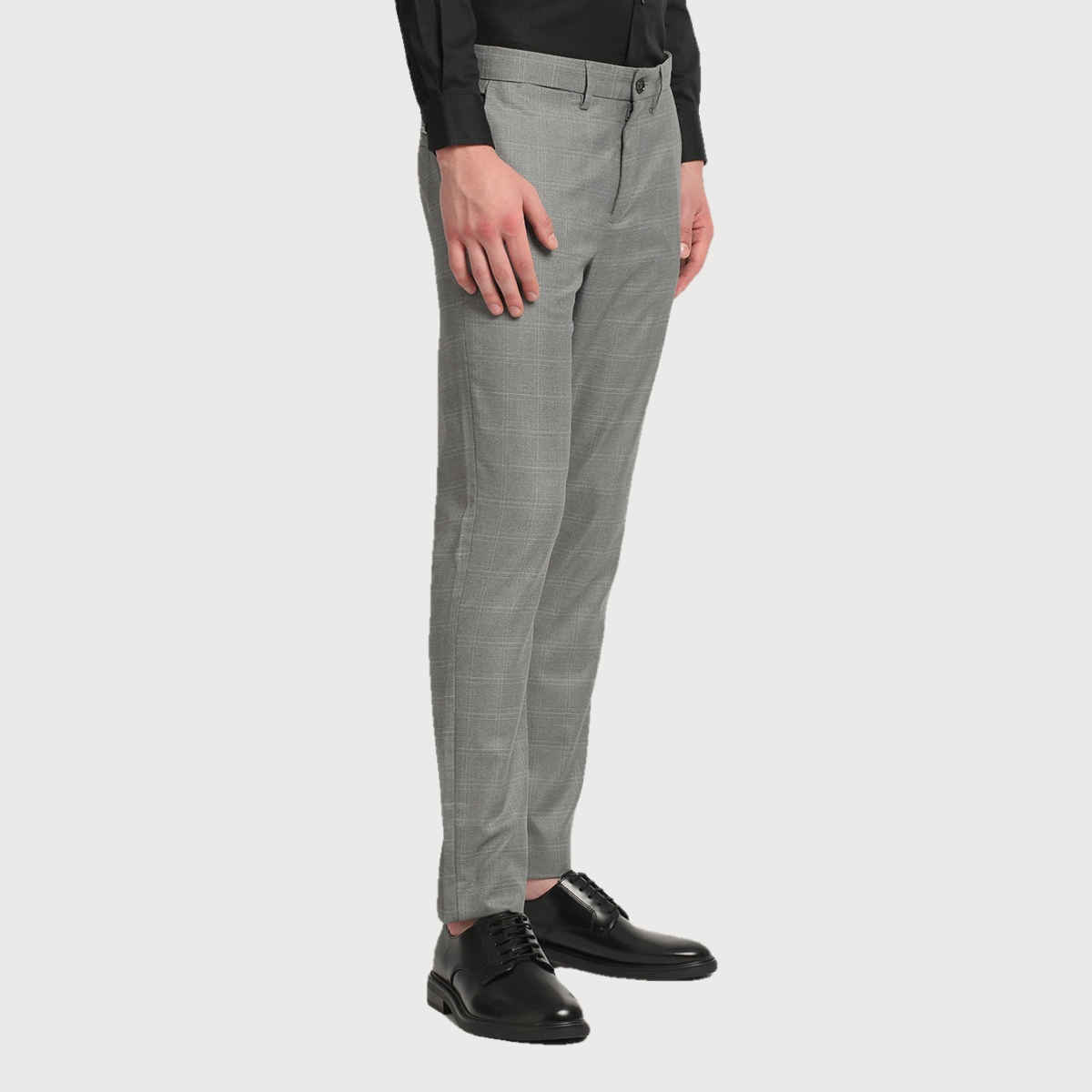 The Bear House Men Slim Fit Checked Polyester Blend Formal Trouser - Caneel | Grey | 30