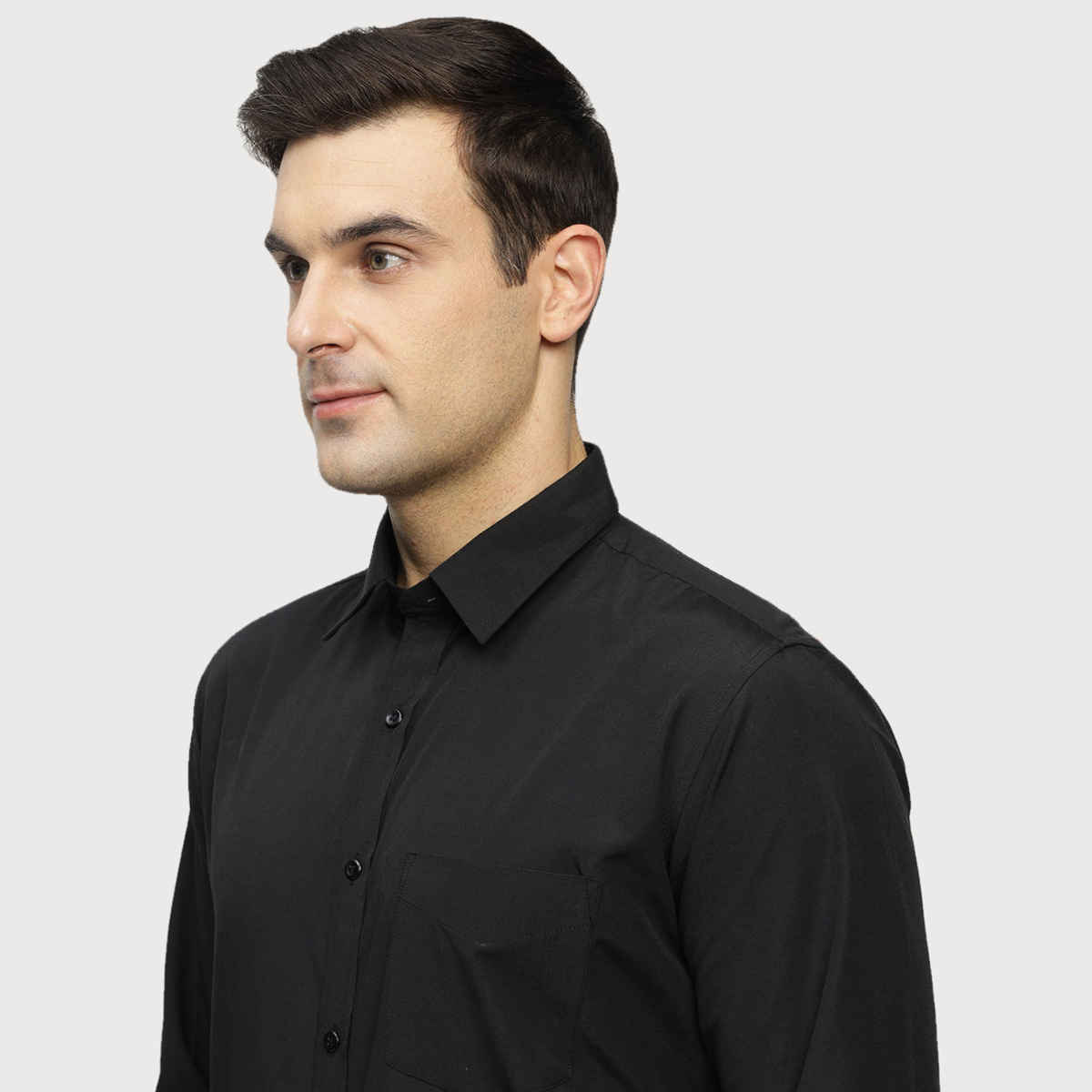 English Navy Men's Polyester Solid Slim Fit Formal Shirt | Black - S