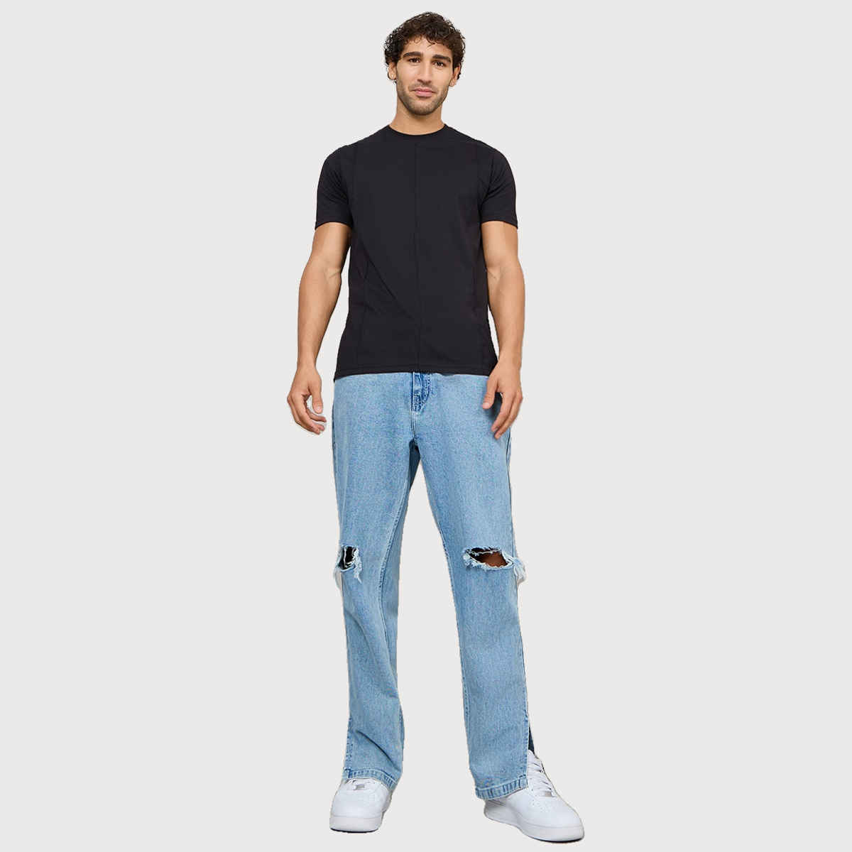 Styli Men's Regular Fit Tee with Pintuck Detail | Black - XL