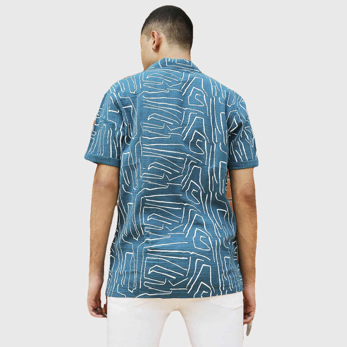 Campus Sutra Men's Abstract Lines Print Shirt | Blue - S