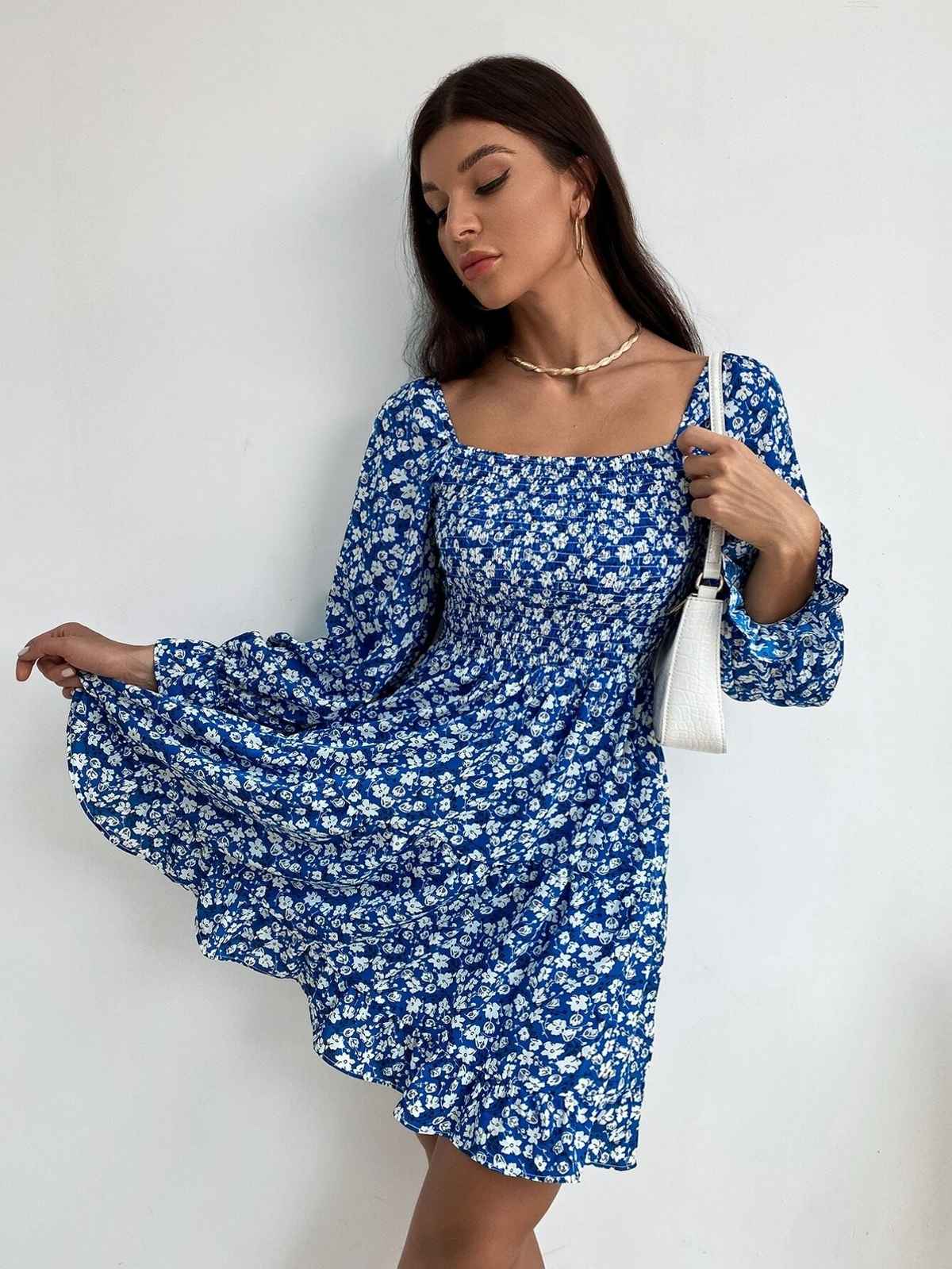 Sheetal Associates Women's Fit and Flare Above Knee | Mid Thigh Length Dress | 7133 |Blue & White-M