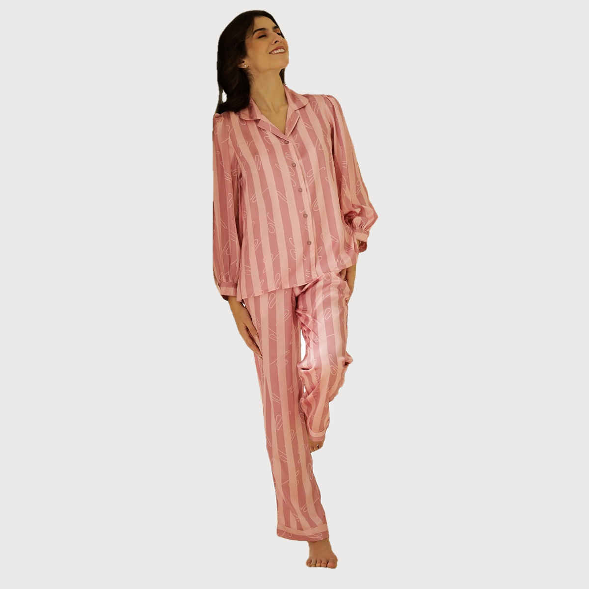 Sanskrutihomes Women Pink Striped Night Suit SE-NSP-692 | M