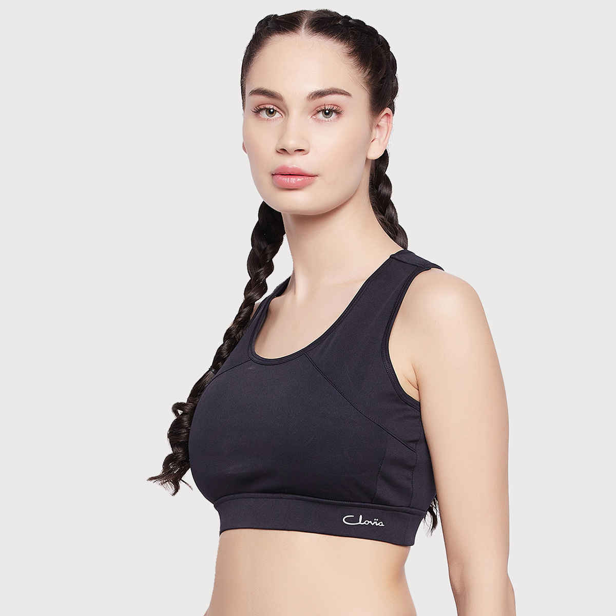 Clovia Medium Impact Padded Racerback Sports Bra | Black | L