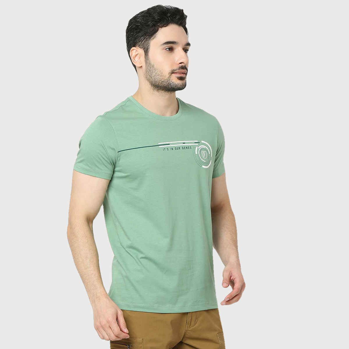 Underjeans by Spykar Men Pure Cotton T-shirt | Sage Green - XL