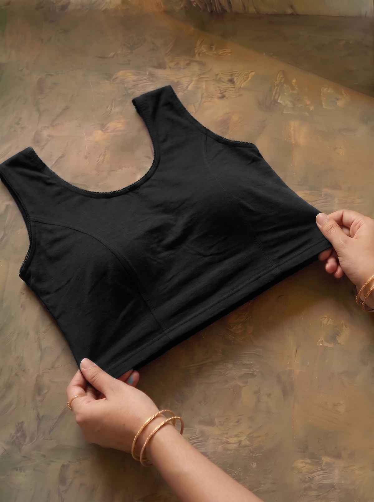 Tikhi Imli Women's Polyester Sleeveless Stitched Blouse | Black | L