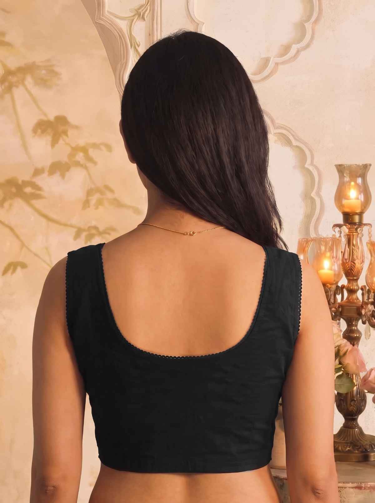 Tikhi Imli Women's Polyester Sleeveless Stitched Blouse | Black | L